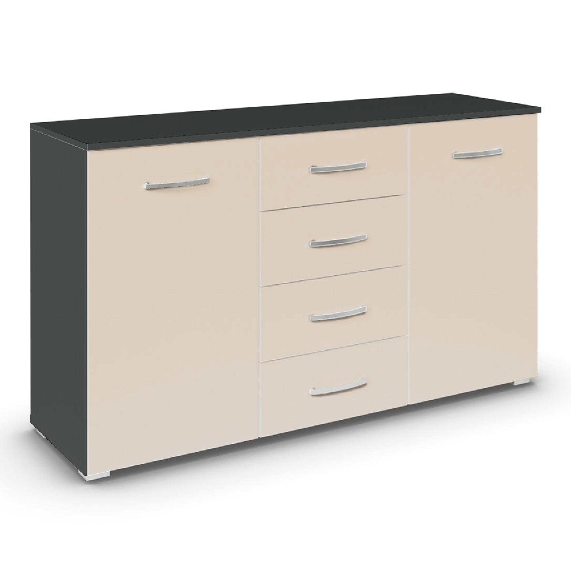 Rauch Aditio 2 Door Medium Sideboard with 4 Drawer - 120cm - Metallic Dark Grey and Champagne