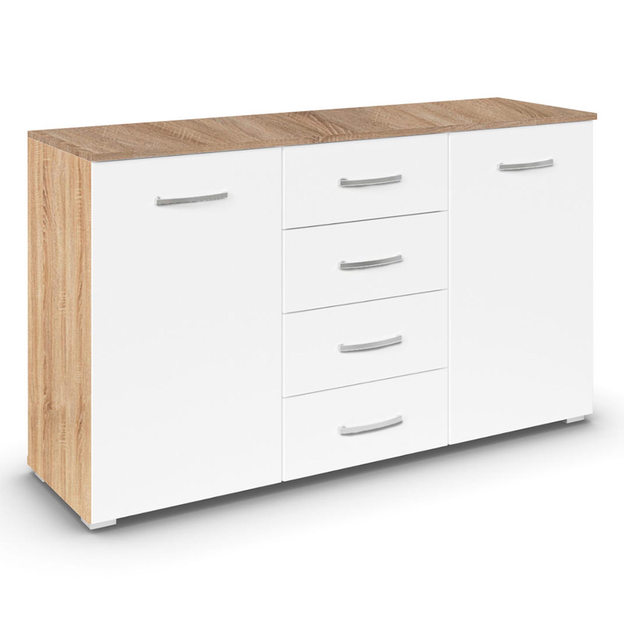 Rauch Aditio 2 Door Medium Sideboard with 4 Drawer - 120cm - Sonoma Oak and Alpine White
