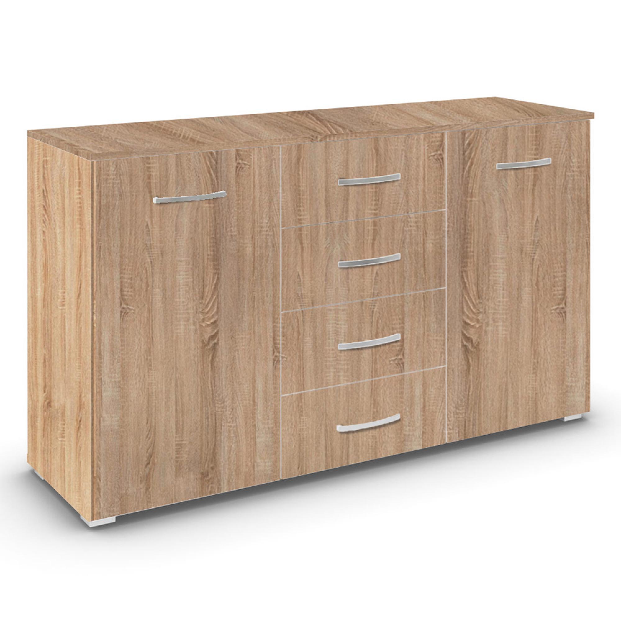 Rauch Aditio 2 Door Medium Sideboard with 4 Drawer - 120cm - Sonoma Oak