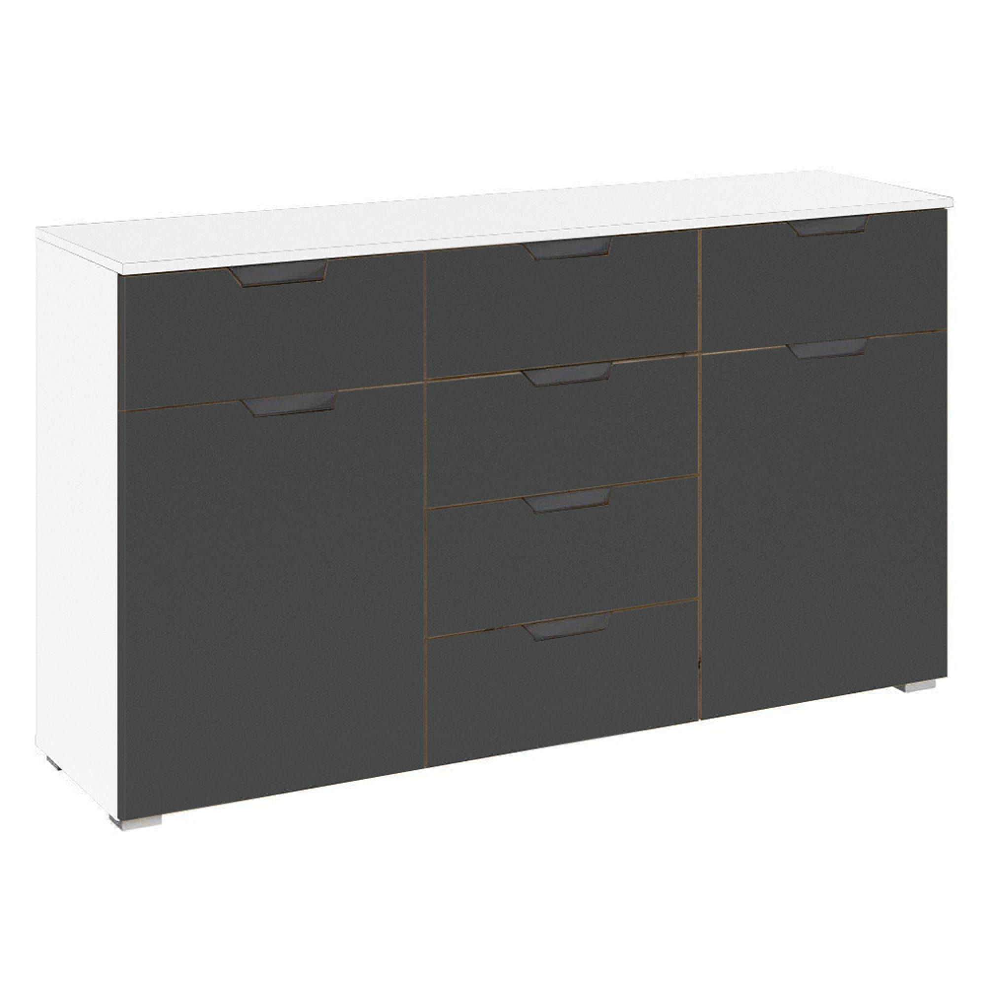 Rauch Aditio 2 Door Medium Sideboard with 6 Drawer - 120cm - Alpine White and Metallic Dark Grey