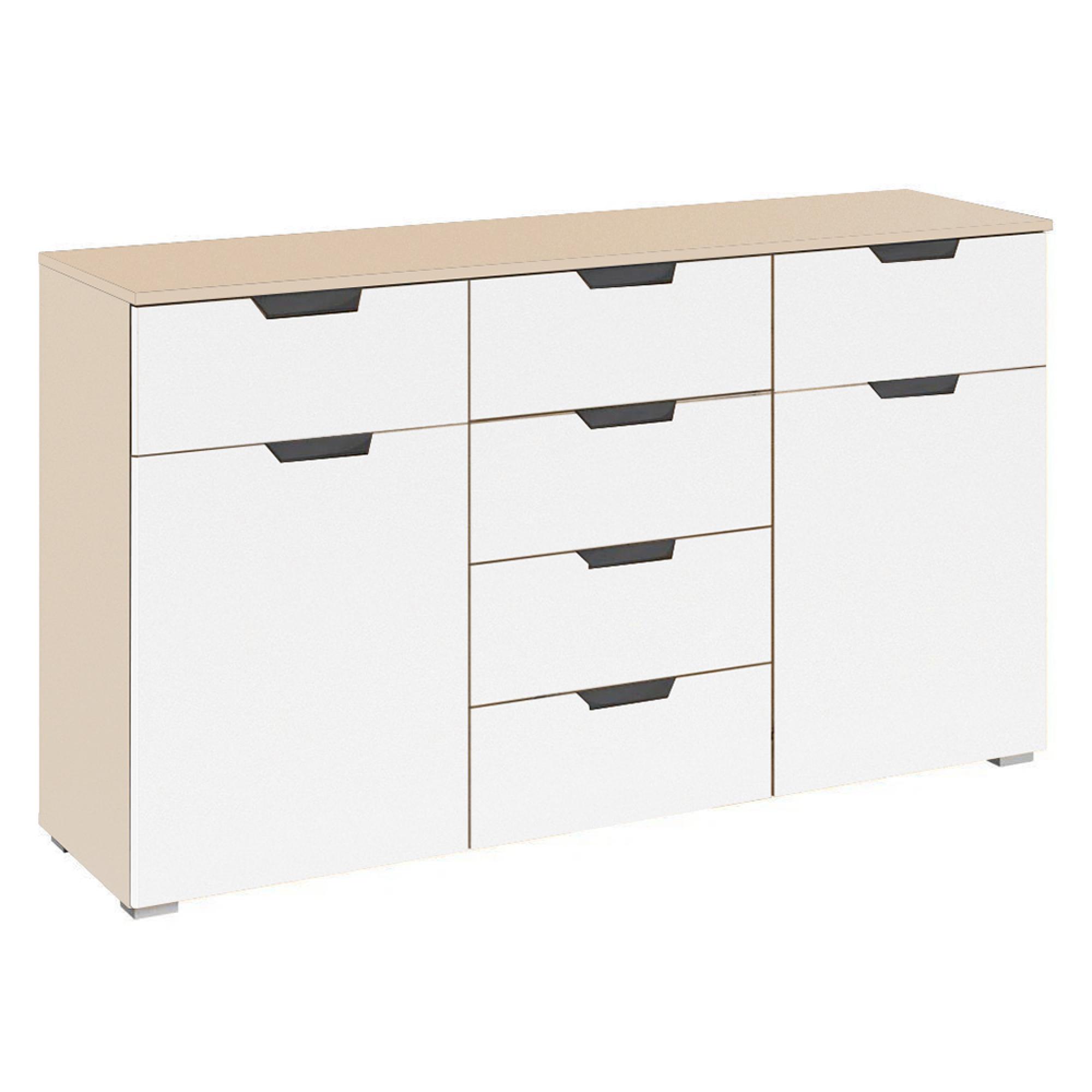 Rauch Aditio 2 Door Medium Sideboard with 6 Drawer - 120cm - Champagne and Alpine White