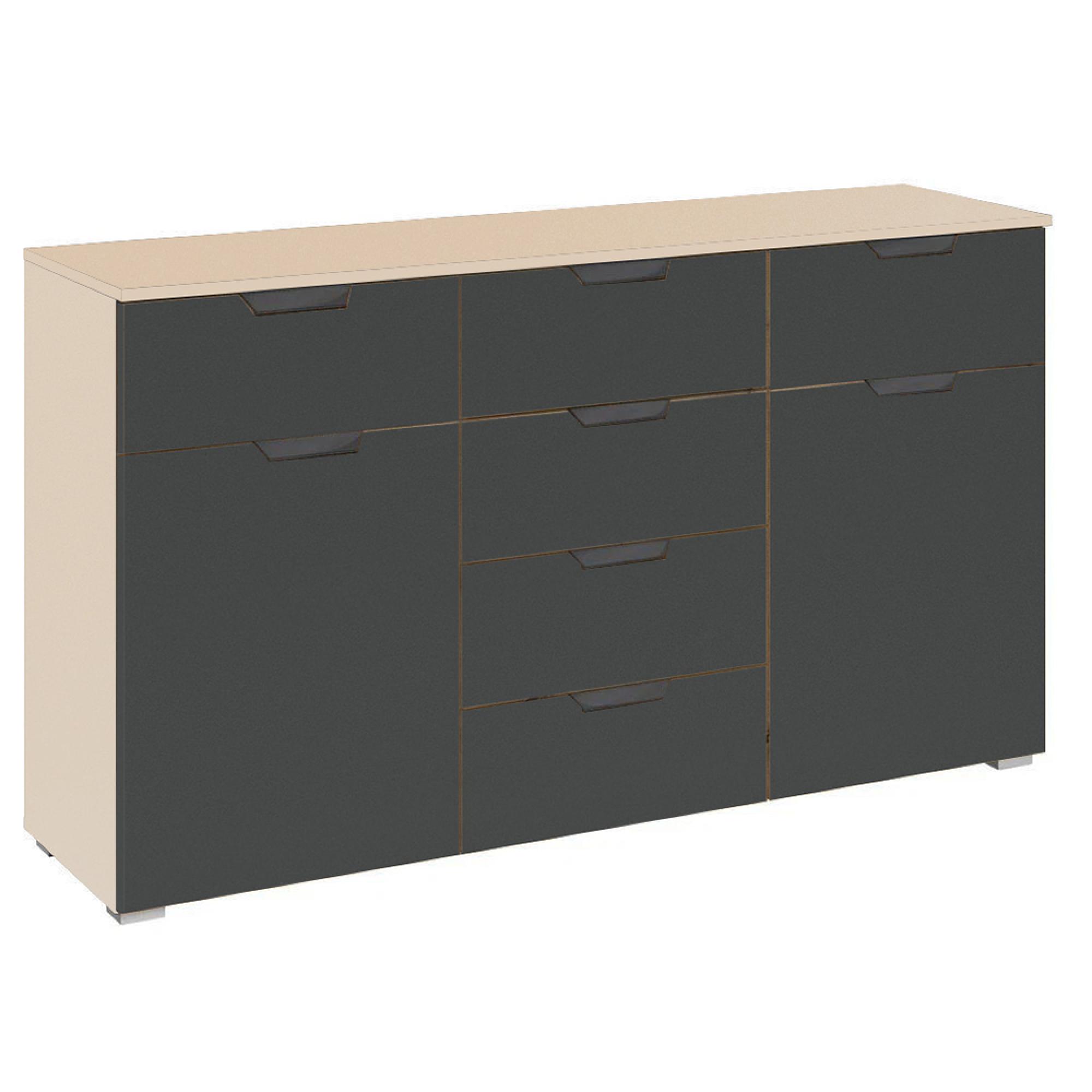 Rauch Aditio 2 Door Medium Sideboard with 6 Drawer - 120cm - Champagne and Metallic Dark Grey