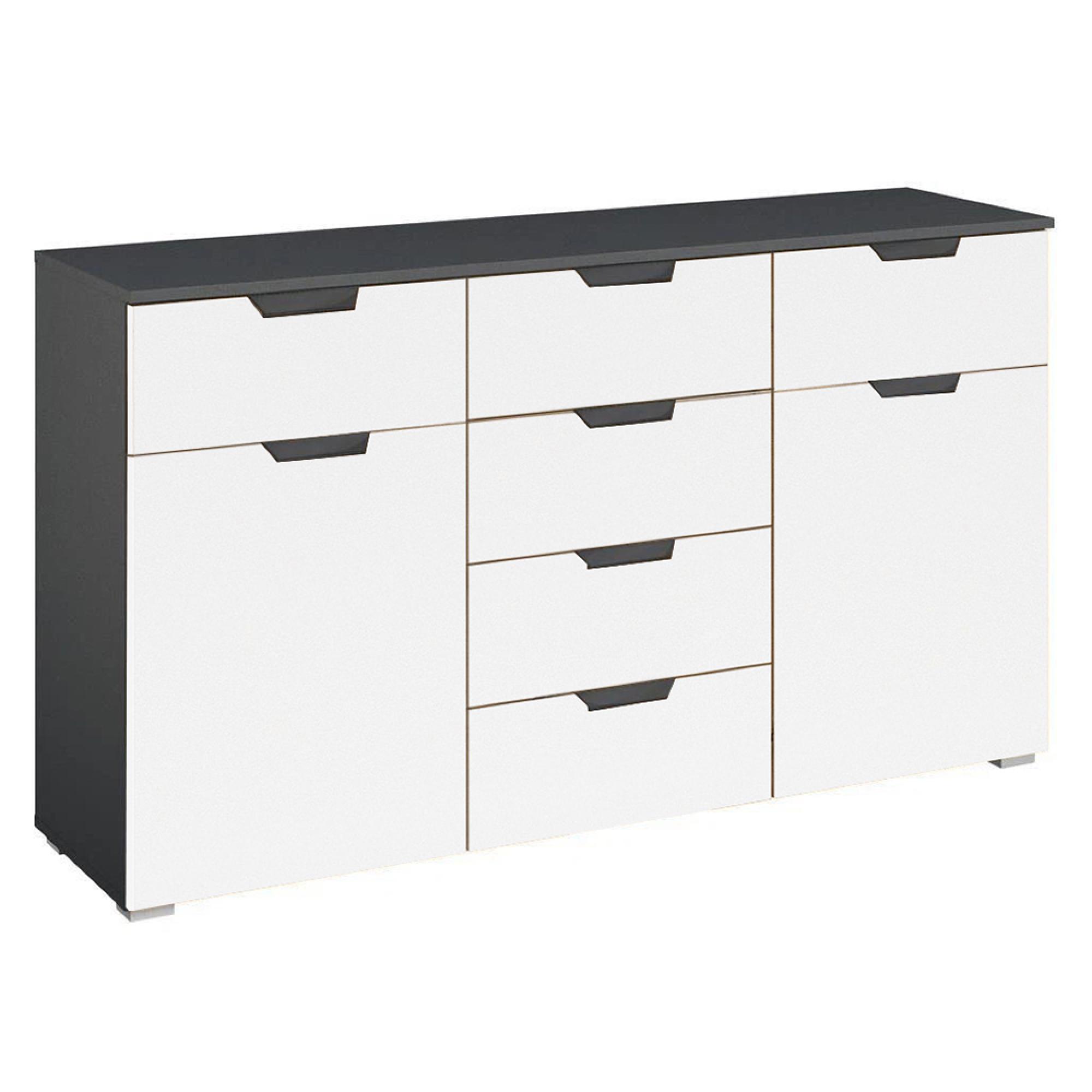 Rauch Aditio 2 Door Medium Sideboard with 6 Drawer - 120cm - Metallic Dark Grey and Alpine White