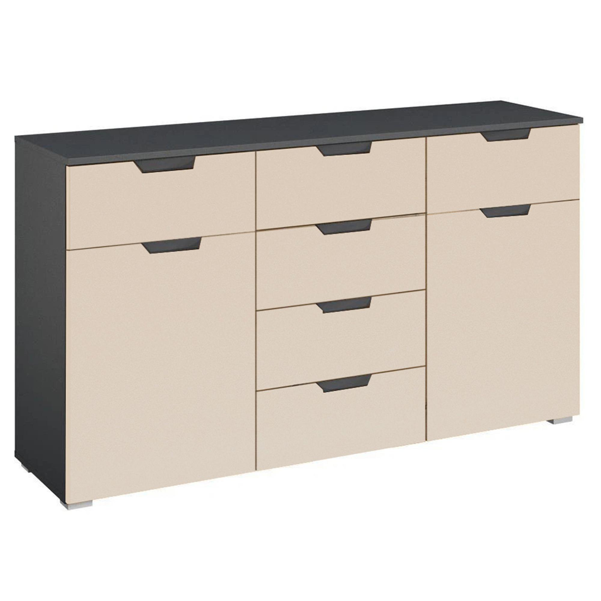 Rauch Aditio 2 Door Medium Sideboard with 6 Drawer - 120cm - Metallic Dark Grey and Champagne
