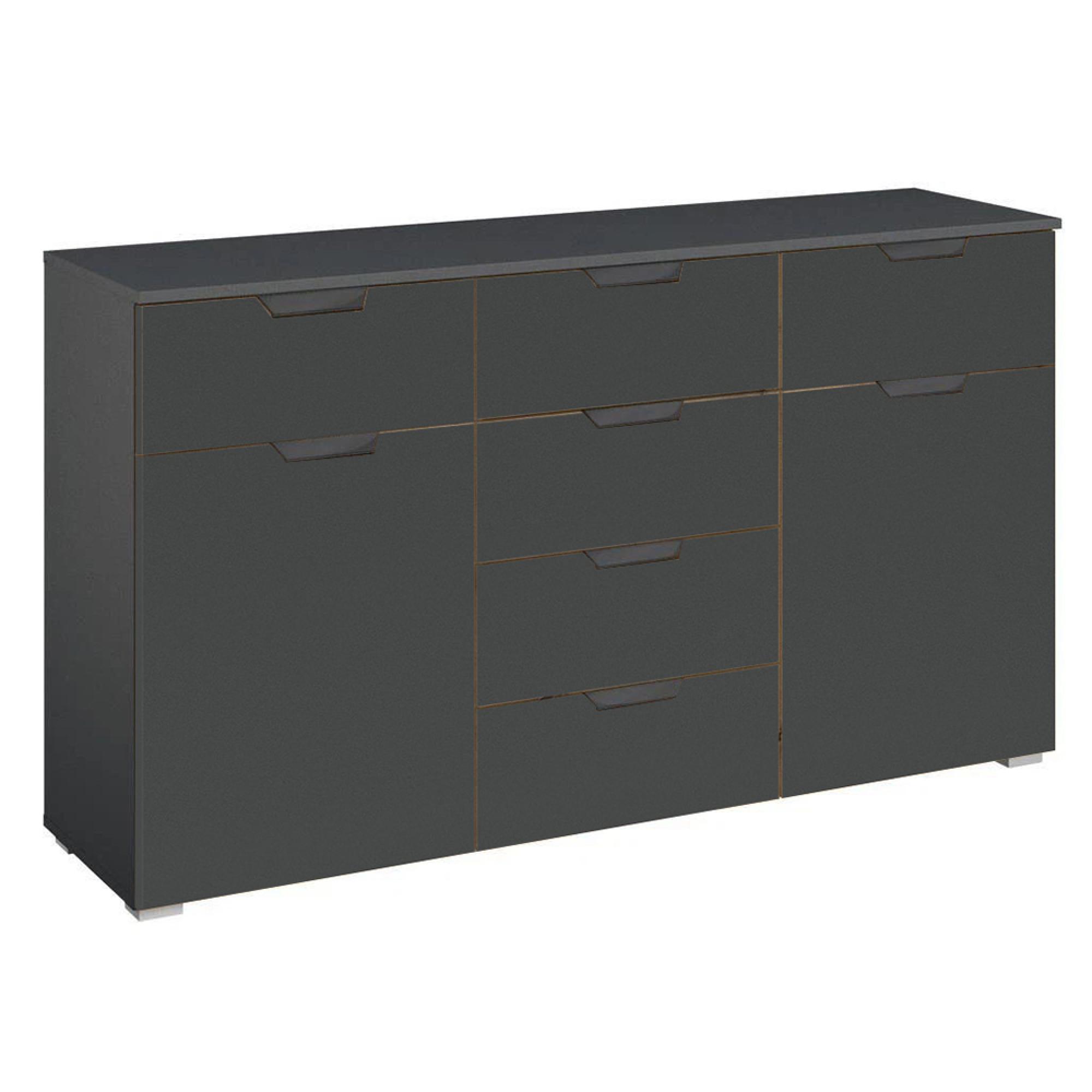 Rauch Aditio 2 Door Medium Sideboard with 6 Drawer - 120cm - Metallic Dark Grey