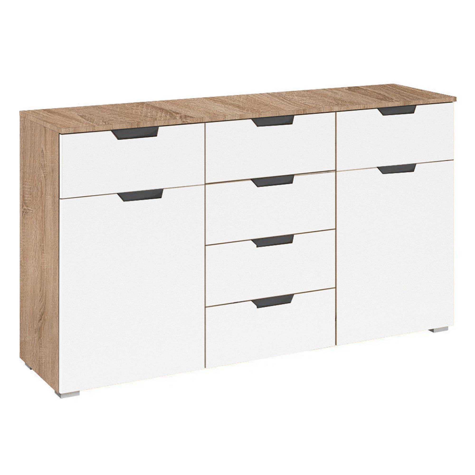 Rauch Aditio 2 Door Medium Sideboard with 6 Drawer - 120cm - Sonoma Oak and Alpine White