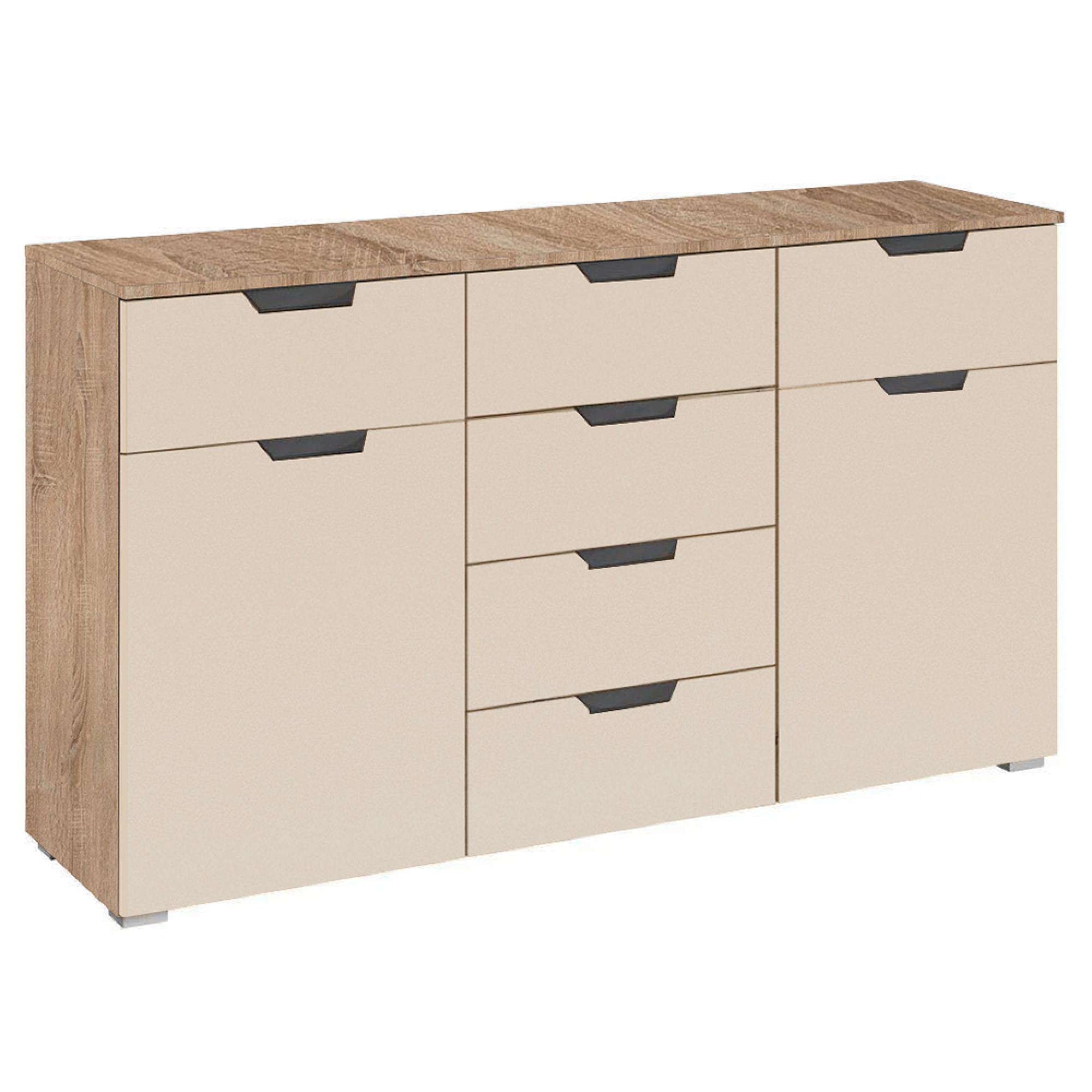 Rauch Aditio 2 Door Medium Sideboard with 6 Drawer - 120cm - Sonoma Oak and Champagne