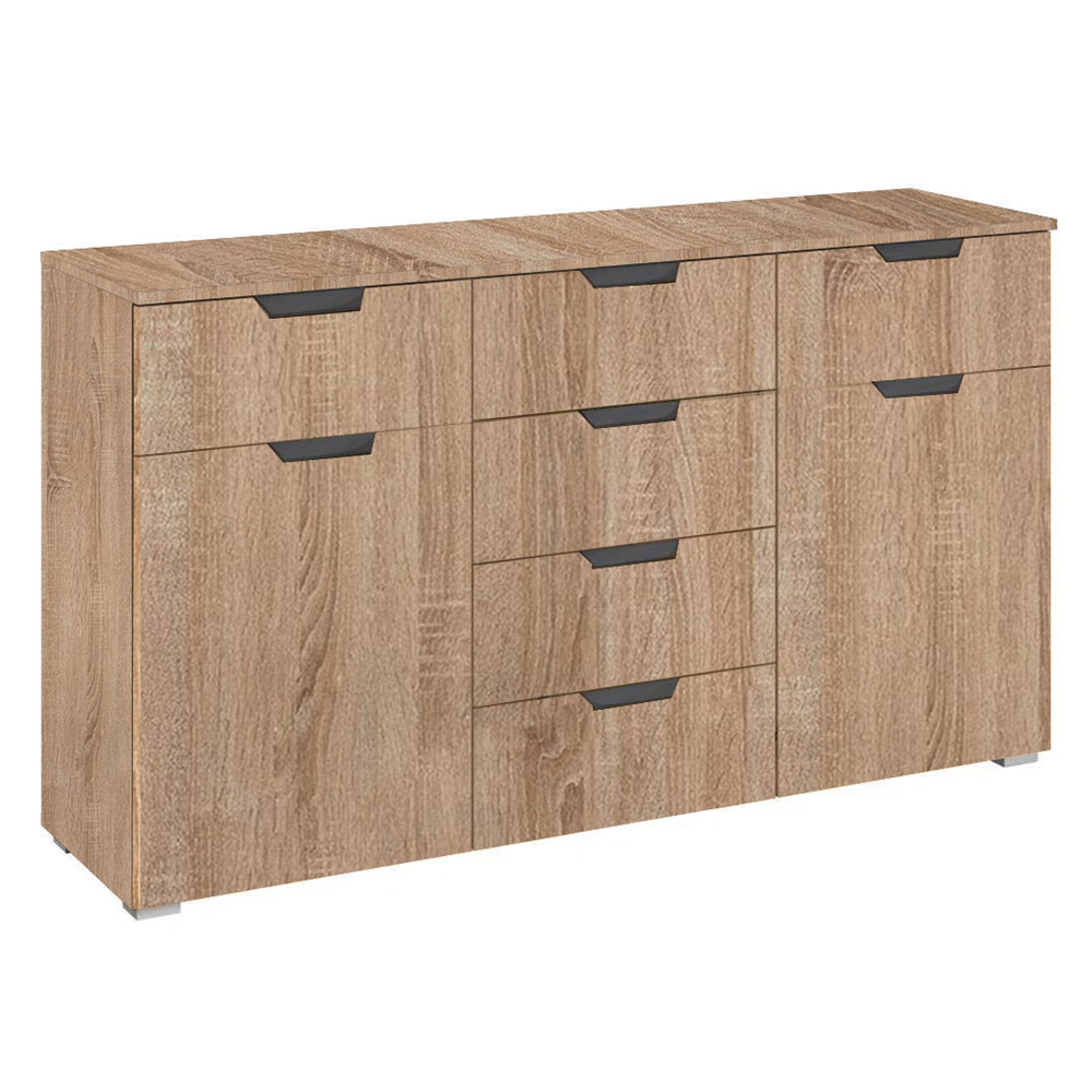 Rauch Aditio 2 Door Medium Sideboard with 6 Drawer - 120cm - Sonoma Oak