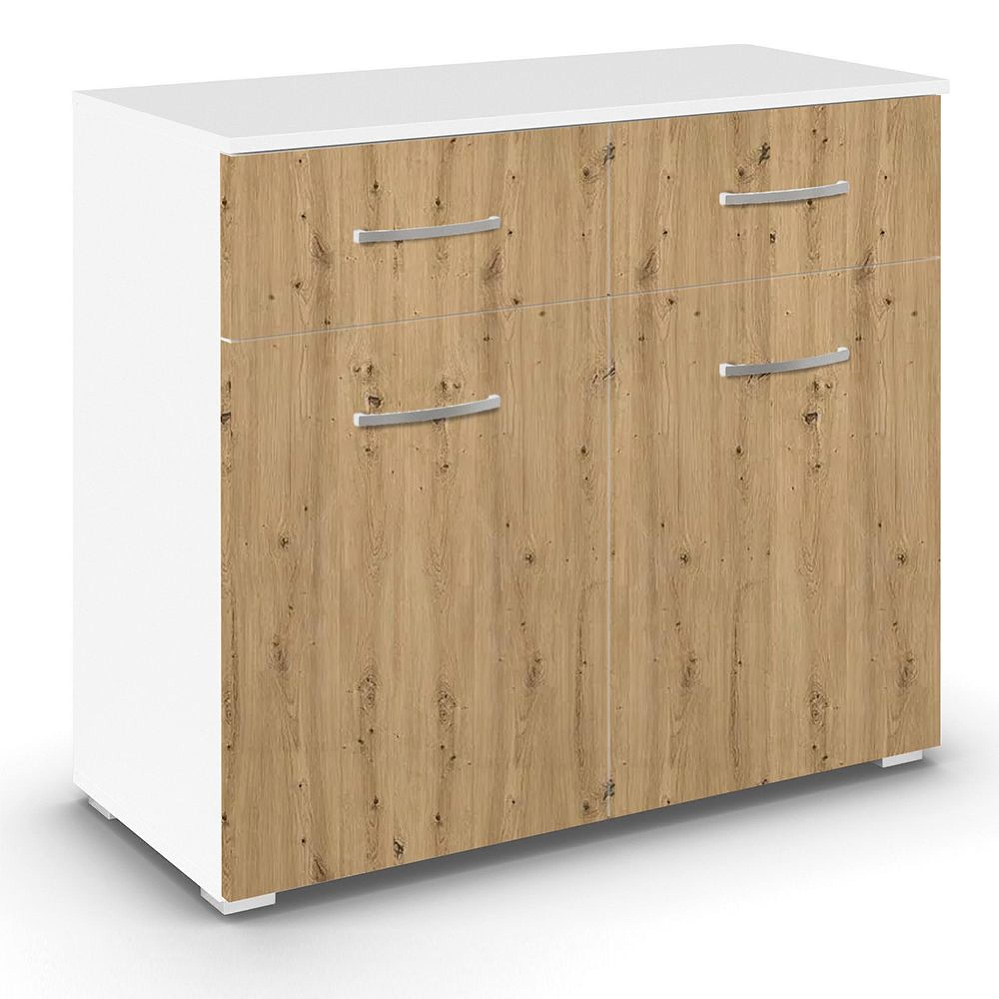 Rauch Aditio 2 Door Small Sideboard - 80cm - Alpine White and Artisan Oak