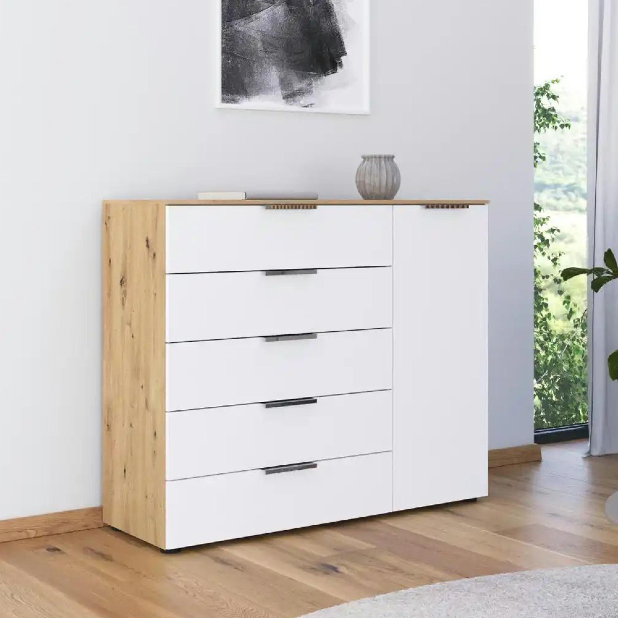 Rauch Flipp 1 Door Sideboard with Adjustable Height - 120cm - Artisan Oak and Alpine White