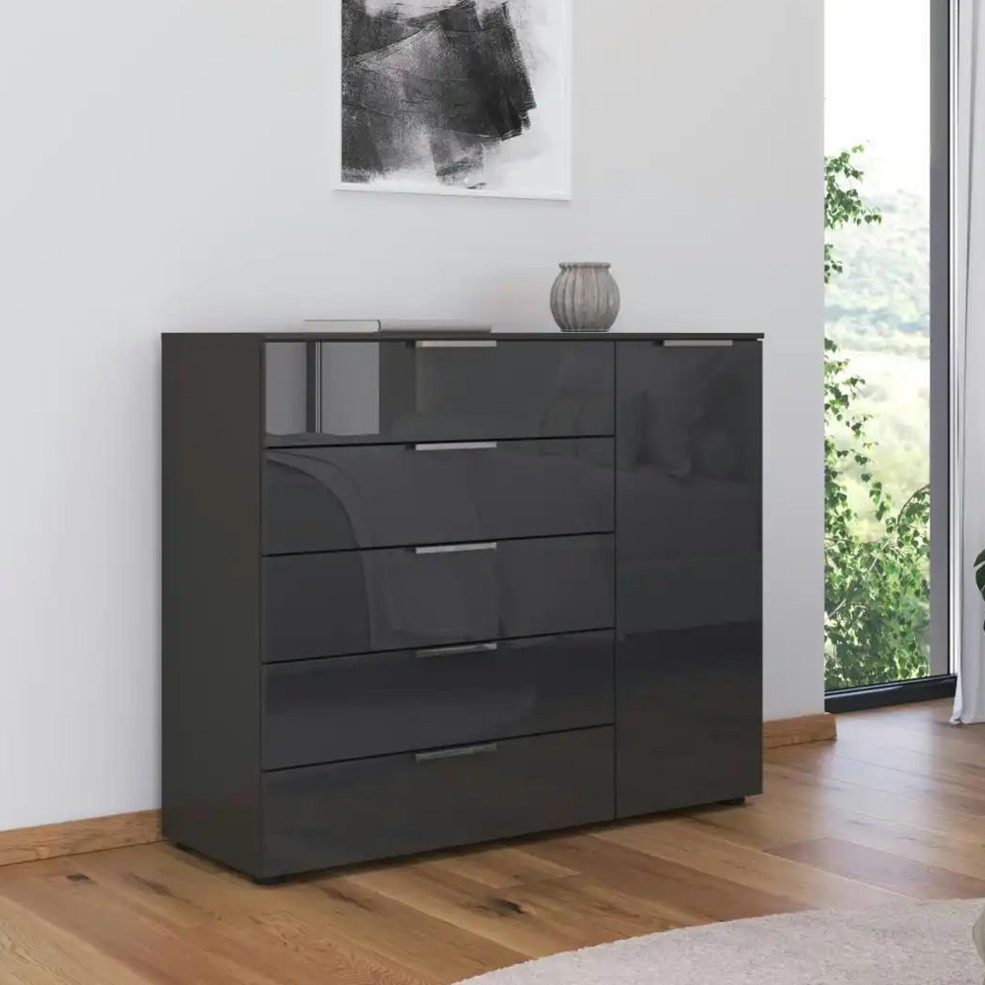 Rauch Flipp 1 Door Sideboard with Adjustable Height - 120cm - Graphite and Basalt Glass