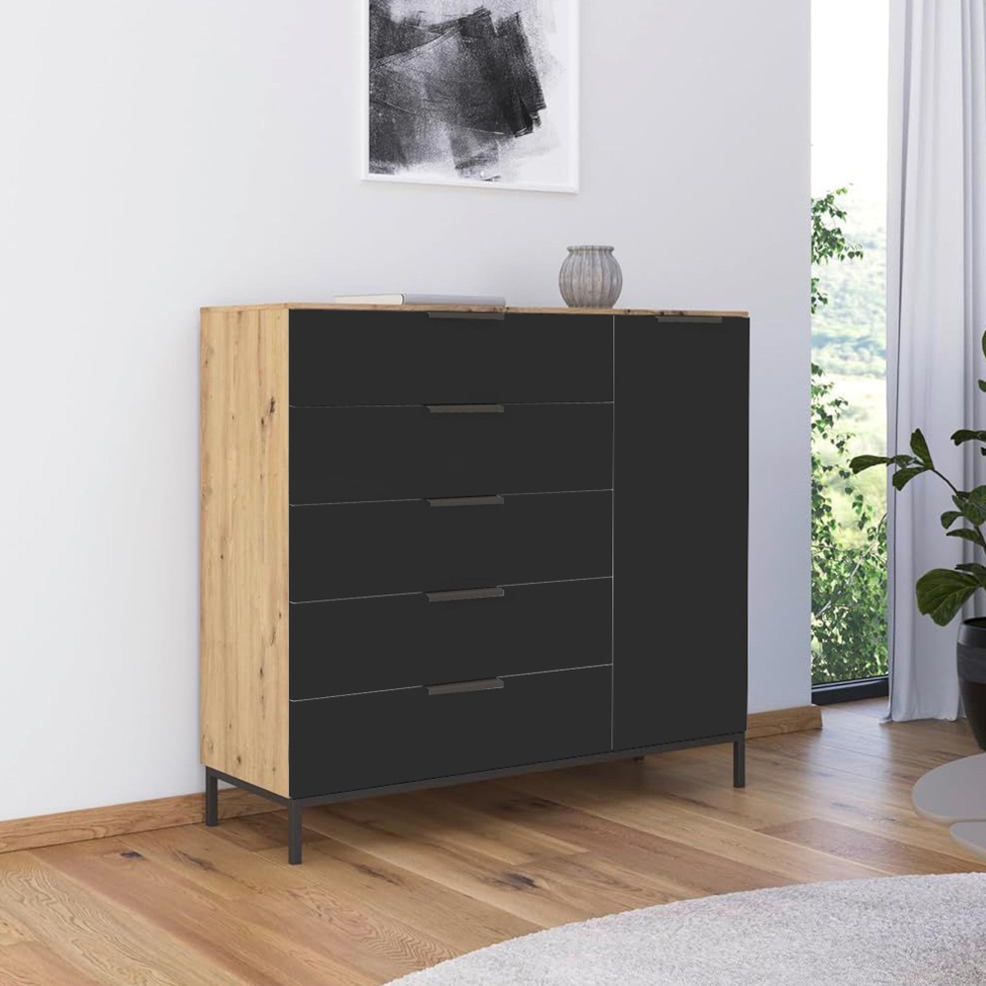 Rauch Flipp 1 Door Sideboard with Metal Base - 120cm - Artisan Oak and Graphite