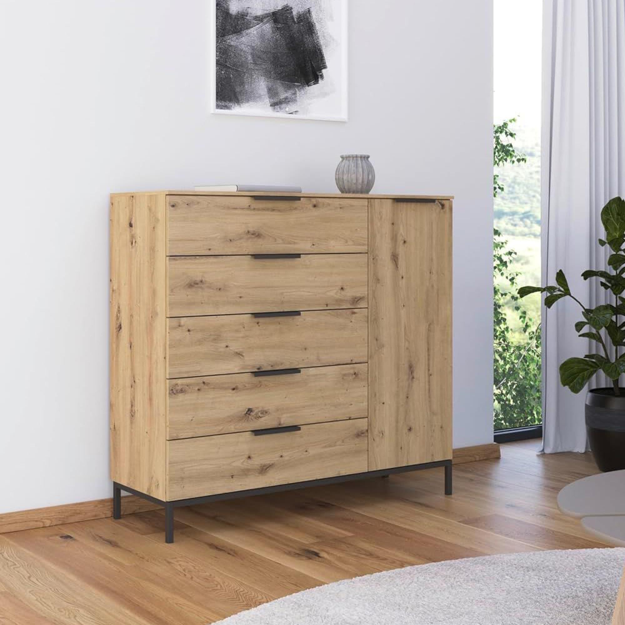 Rauch Flipp 1 Door Sideboard with Metal Base - 120cm - Artisan Oak
