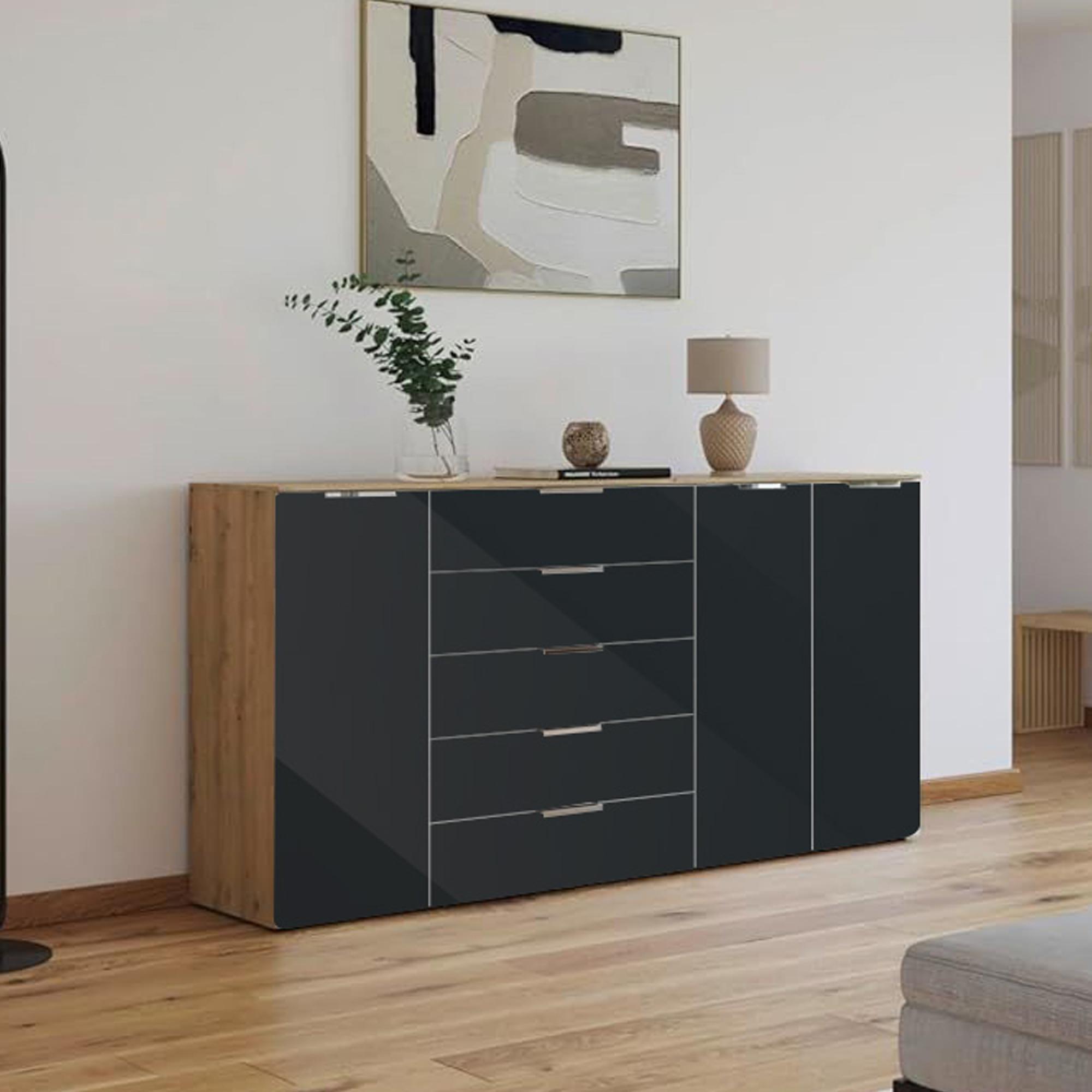 Rauch Flipp 3 Door Sideboard with Adjustable Height - 199cm - Artisan Oak and Graphite