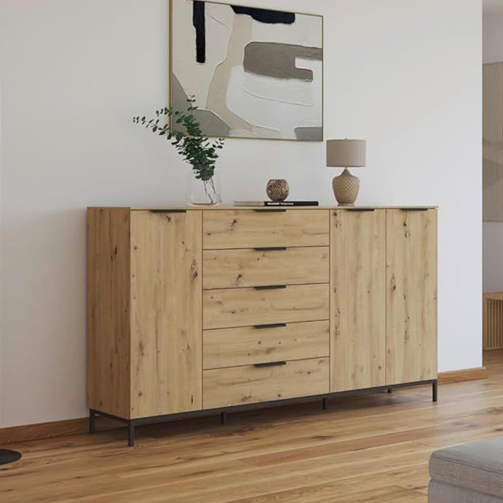 Rauch Flipp 3 Door Sideboard with Metal Base - 199cm - Artisan Oak
