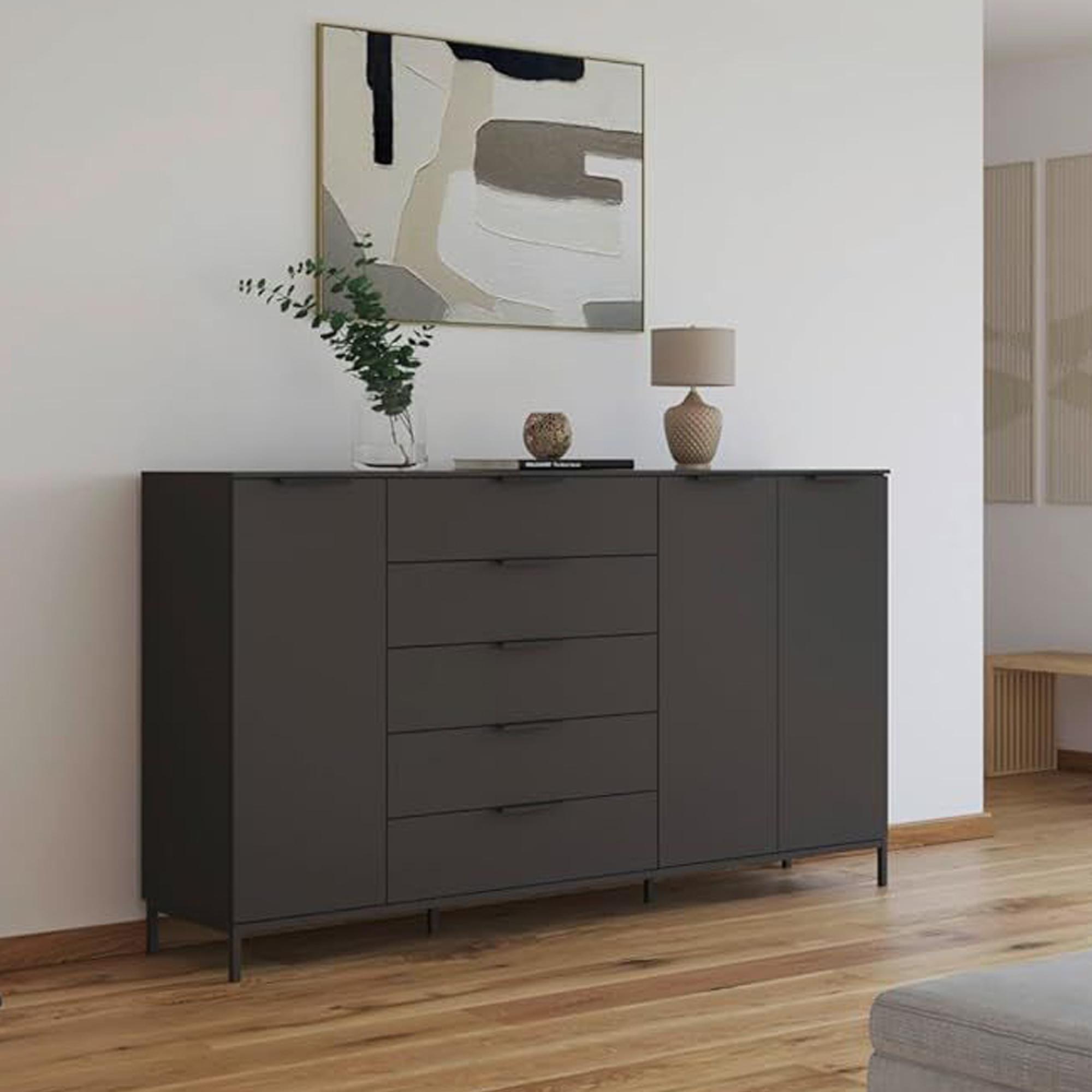 Rauch Flipp 3 Door Sideboard with Metal Base - 199cm - Graphite