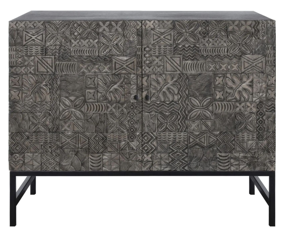 Sahara Black Washed Carved Mango Wood 2 Door Sideboard