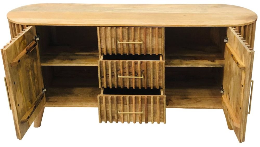 Slated Mango Wood Large Sideboard - 2 Doors