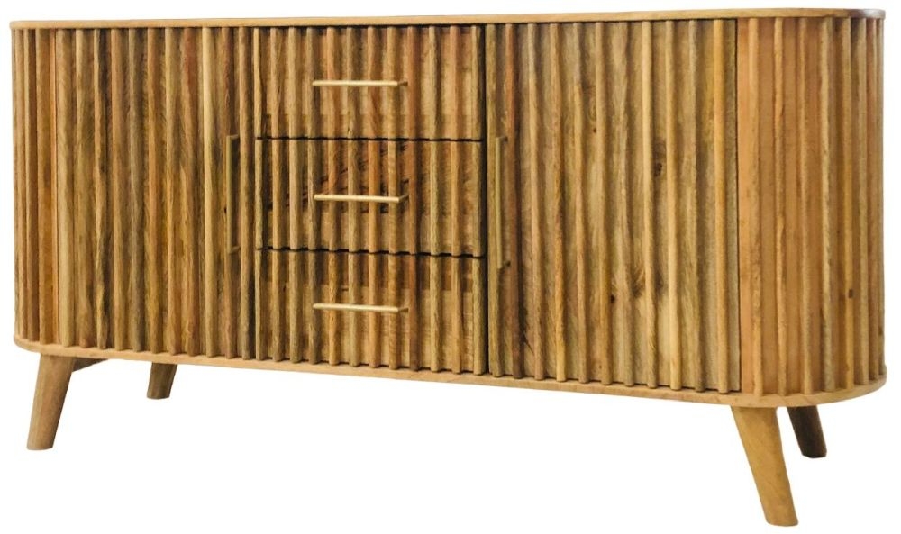 Slated Mango Wood Large Sideboard - 2 Doors