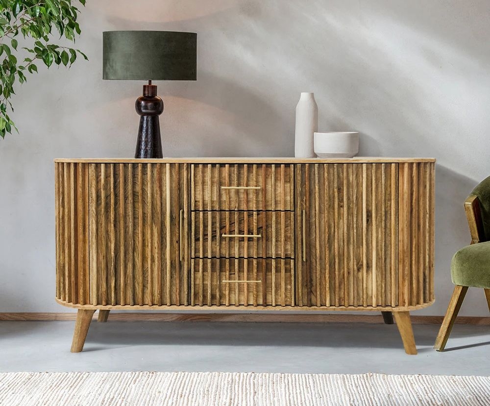 Slated Mango Wood Large Sideboard - 2 Doors