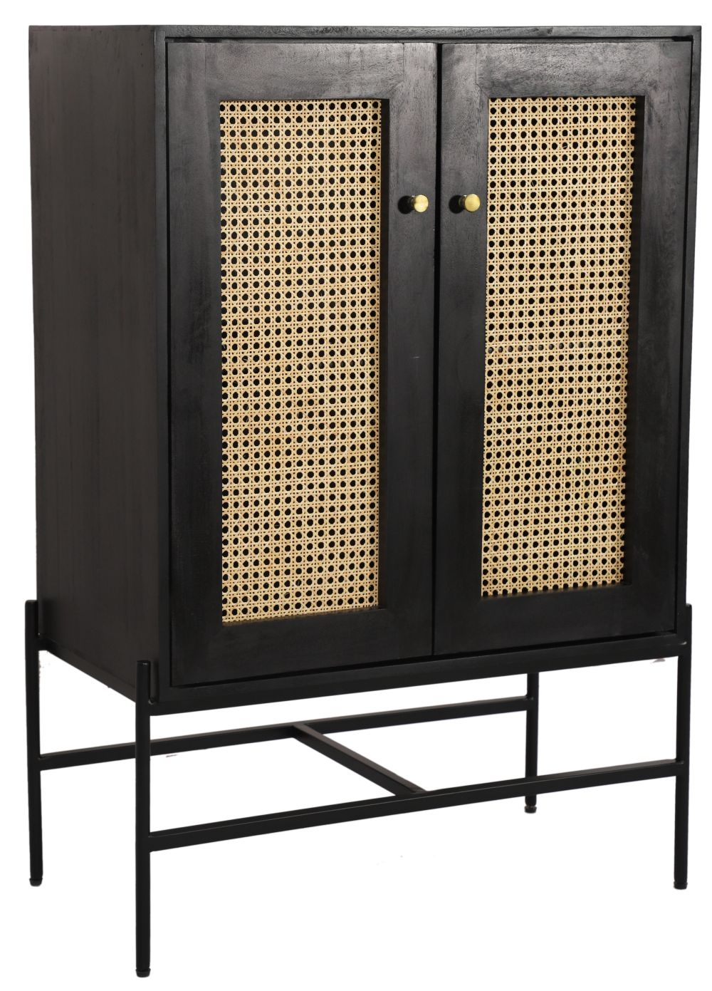 Tapola Black Wood and Rattan 2 Door Cabinet