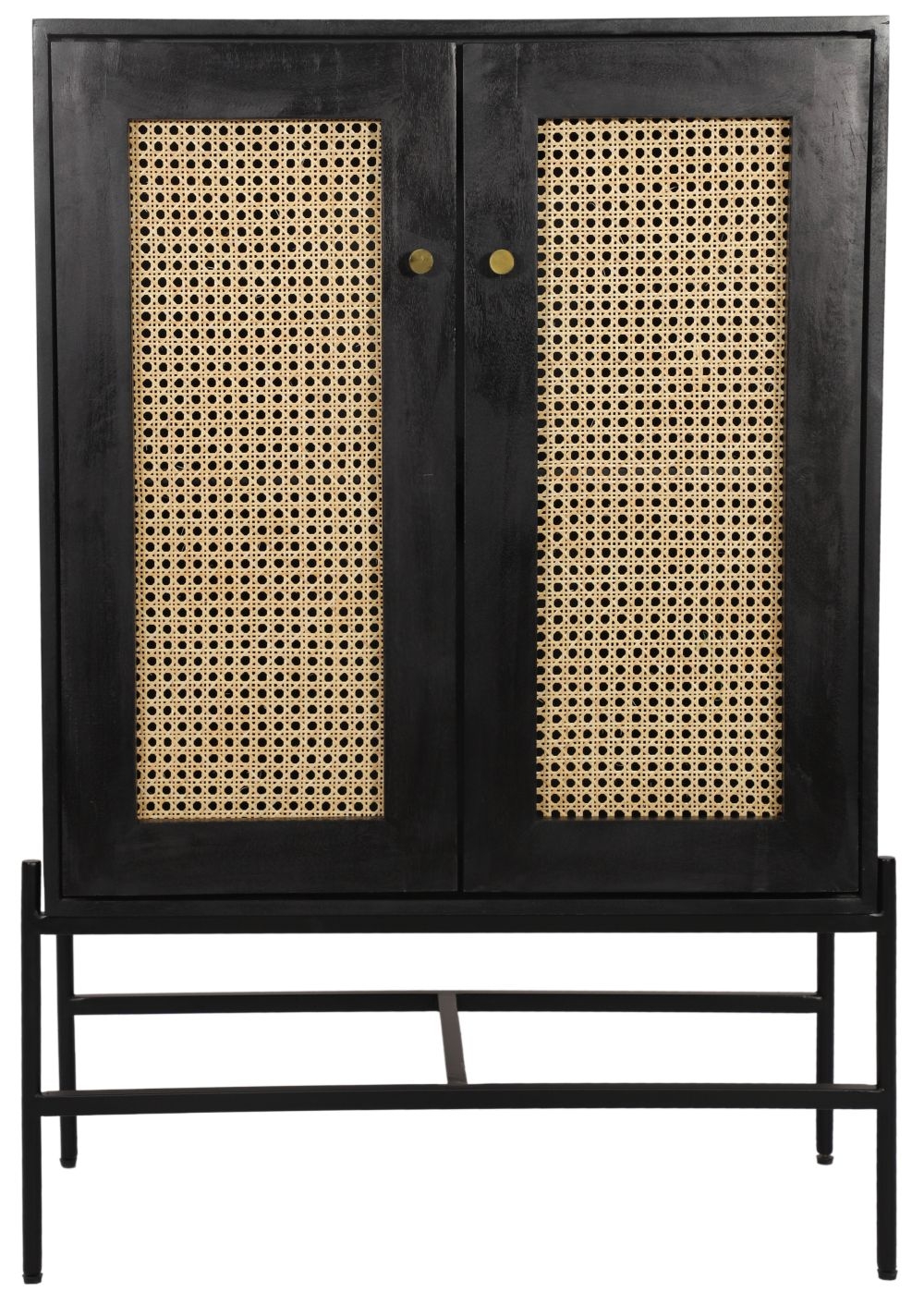 Tapola Black Wood and Rattan 2 Door Cabinet