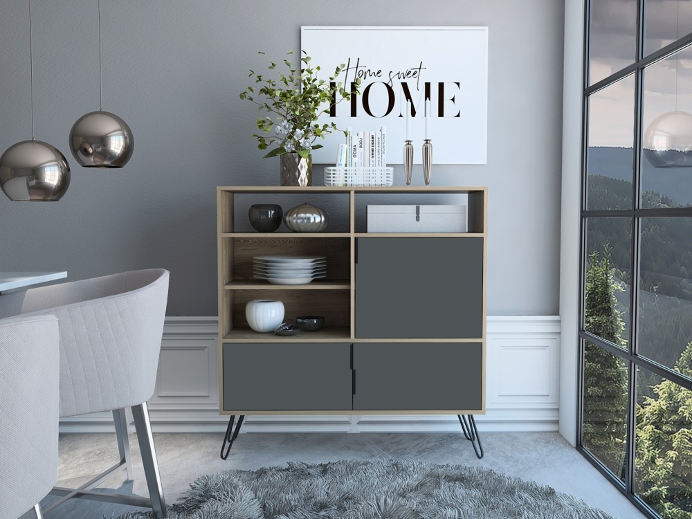 Vegas Medium Sideboard - Grey - Hairpin Legs