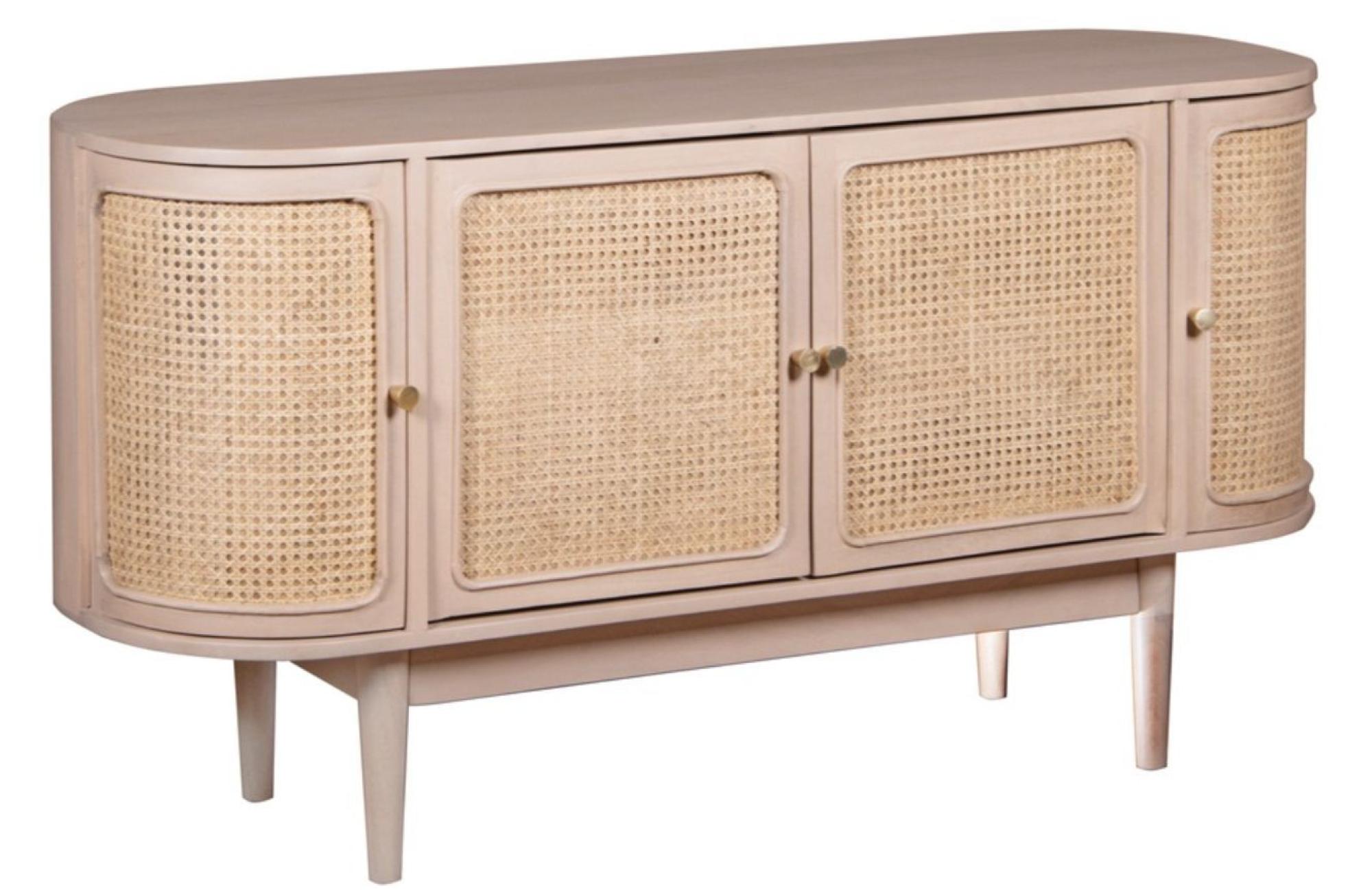 Vance Curved Natural Rattan and Mango Wood 140cm Medium Sideboard