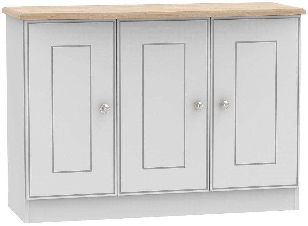 Victoria Grey and Riviera Oak Small Sideboard - 3 Doors