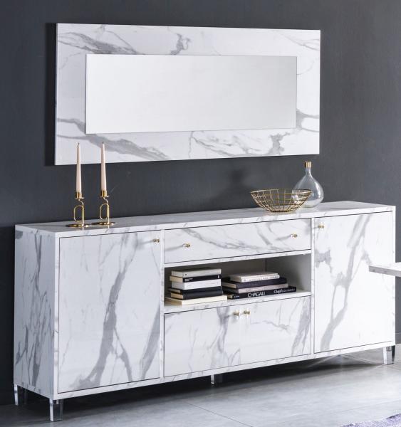 Vittoria White Italian 190cm Extra Large 4 Door Sideboard with Mirror