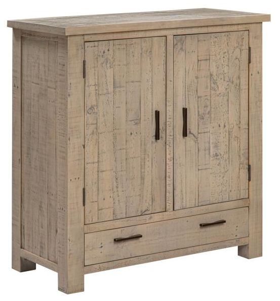 Washed Grey Reclaimed Pine 2 Door Small Sideboard - 95cm