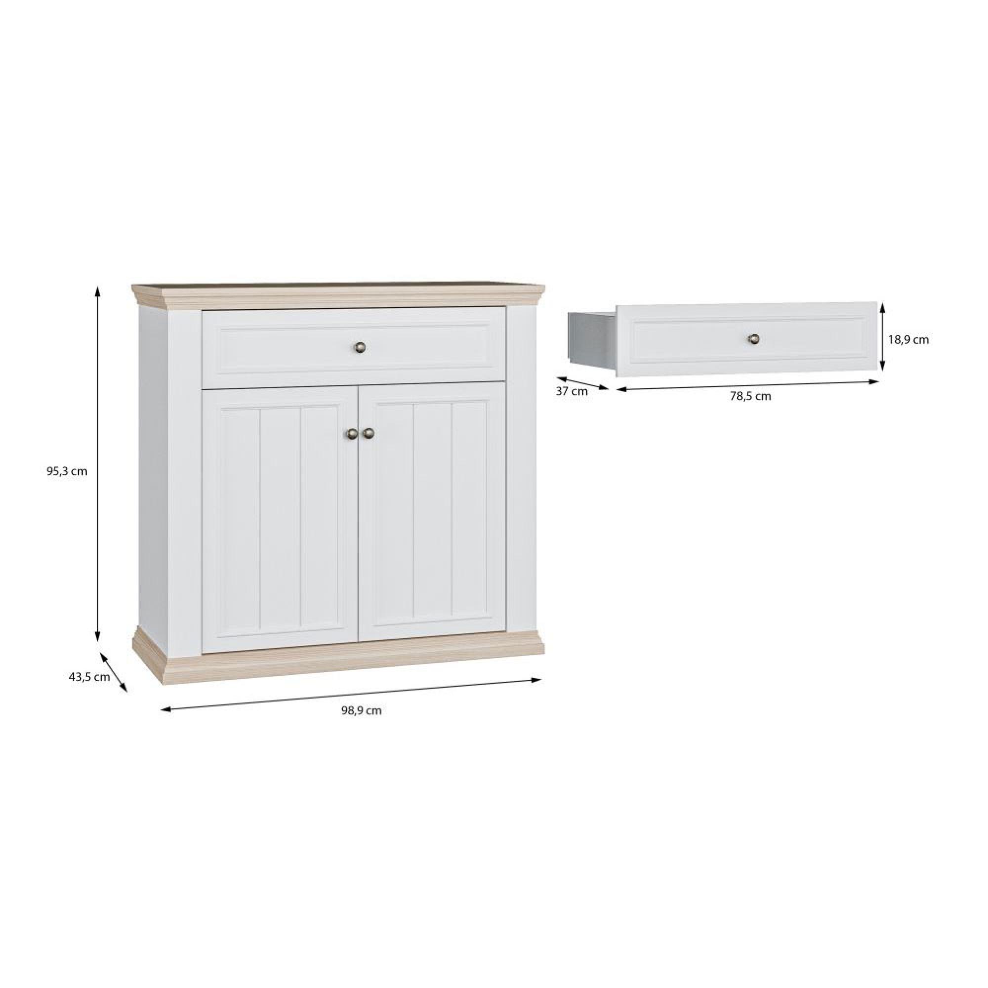 Pontypool Sideboard - 2 Door - 1 Drawer - Small - White and Riva Oak
