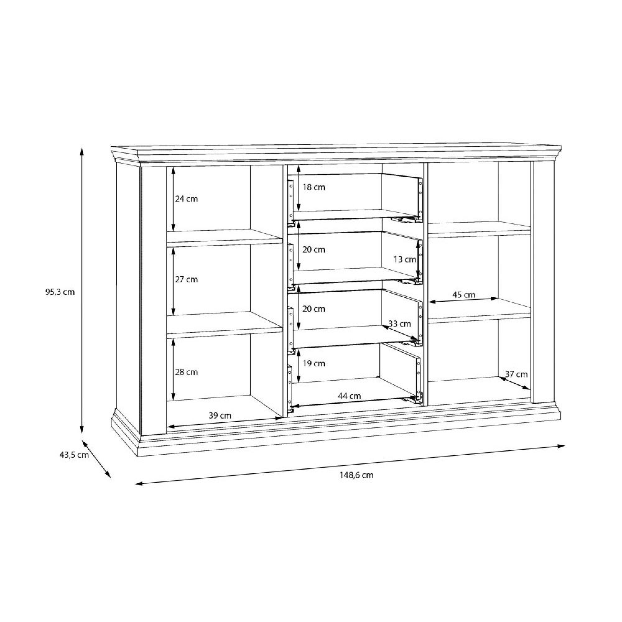 Pontypool Sideboard - 2 Door - 4 Drawer - Medium - White and Riva Oak