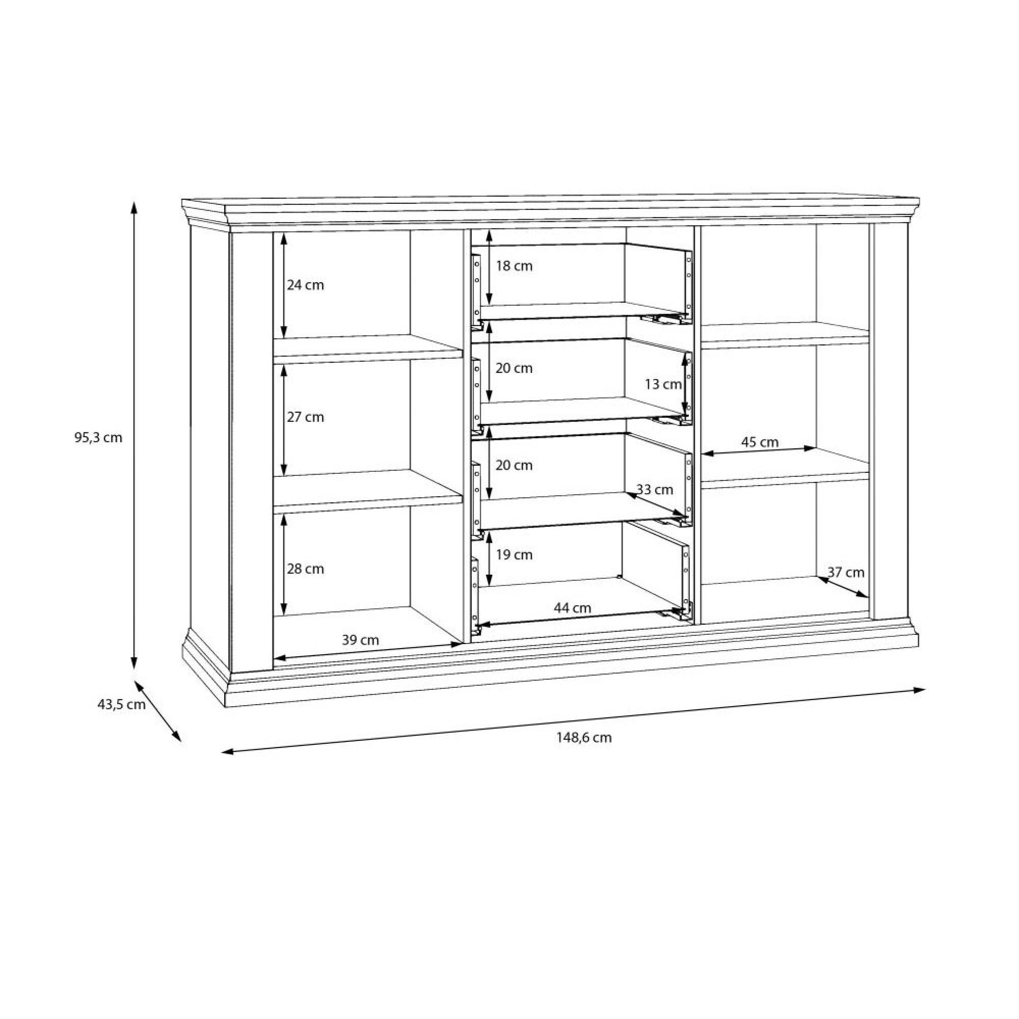 Pontypool Sideboard - 2 Door - 4 Drawer - Medium - Dark Grey and Light Oak