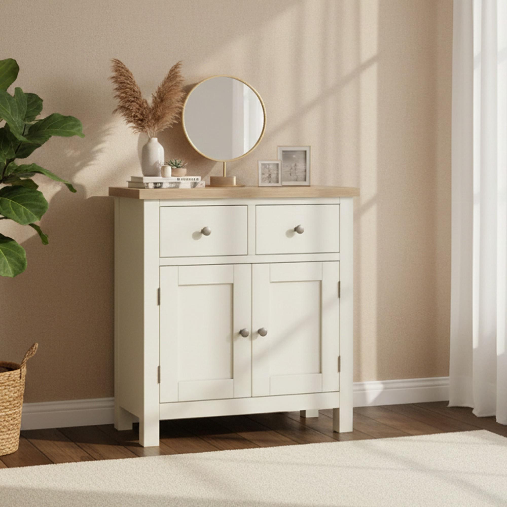 Modern Small Sideboard - 75cm - 2 Door - White Painted
