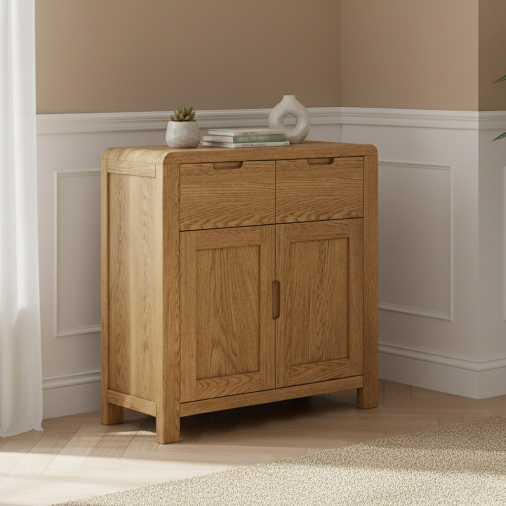 Thurlestone Curved Small Sideboard - 2 Door - Oak - 88cm