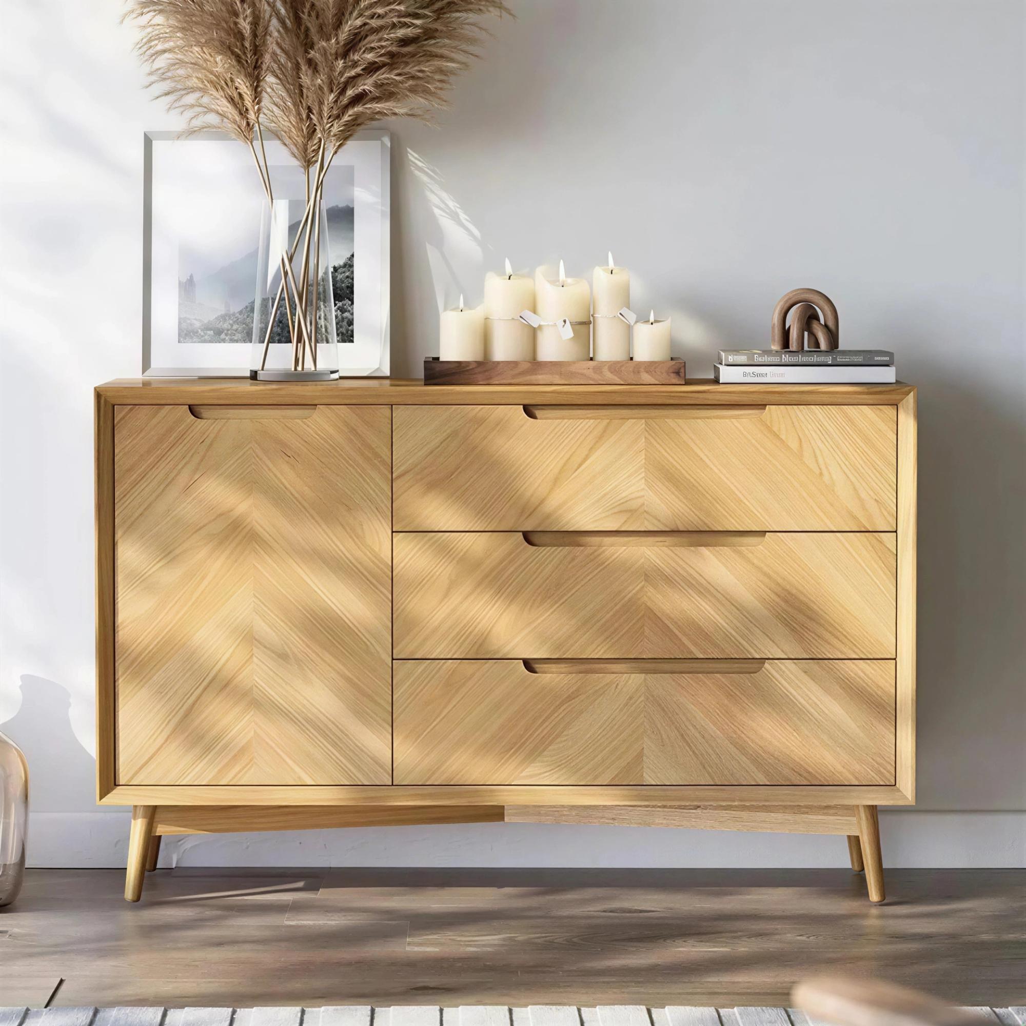 Valencia Herringbone Small Sideboard - 1 Door - Oak - 105cm