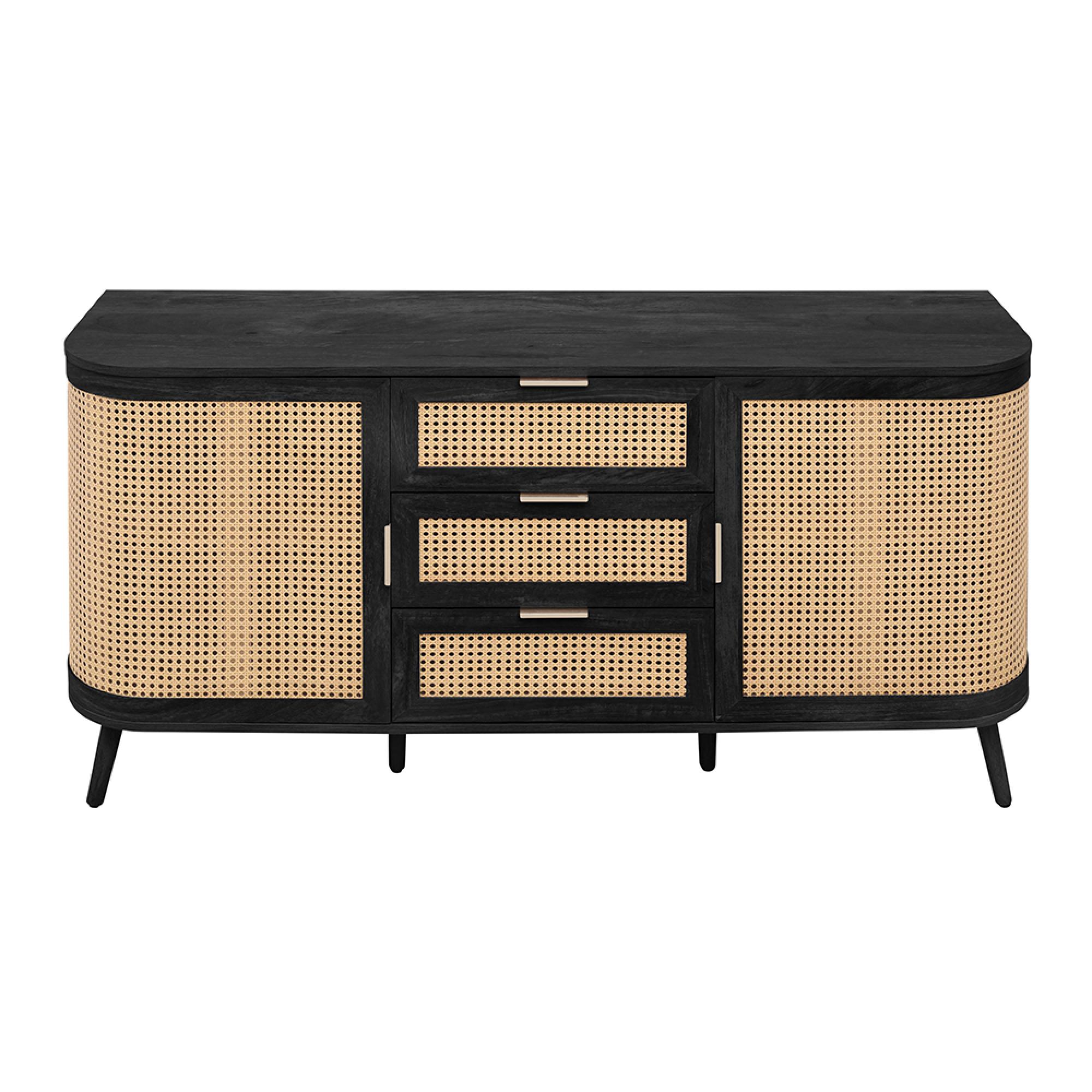 Noah Medium Sideboard - 150cm - 2 Door - Black and Rattan