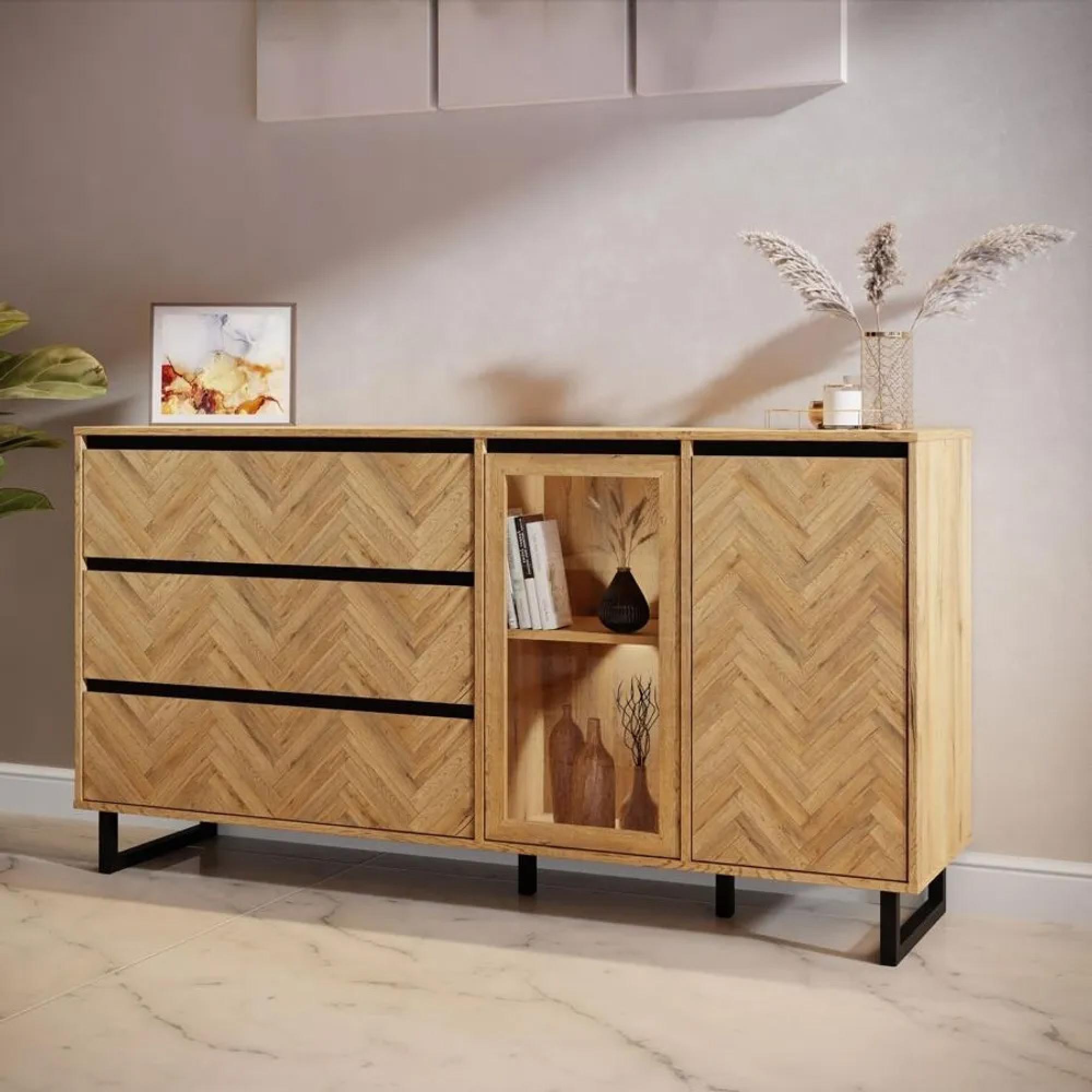 Chevron Sideboard - 2 Door - 3 Drawer - Medium - Oak