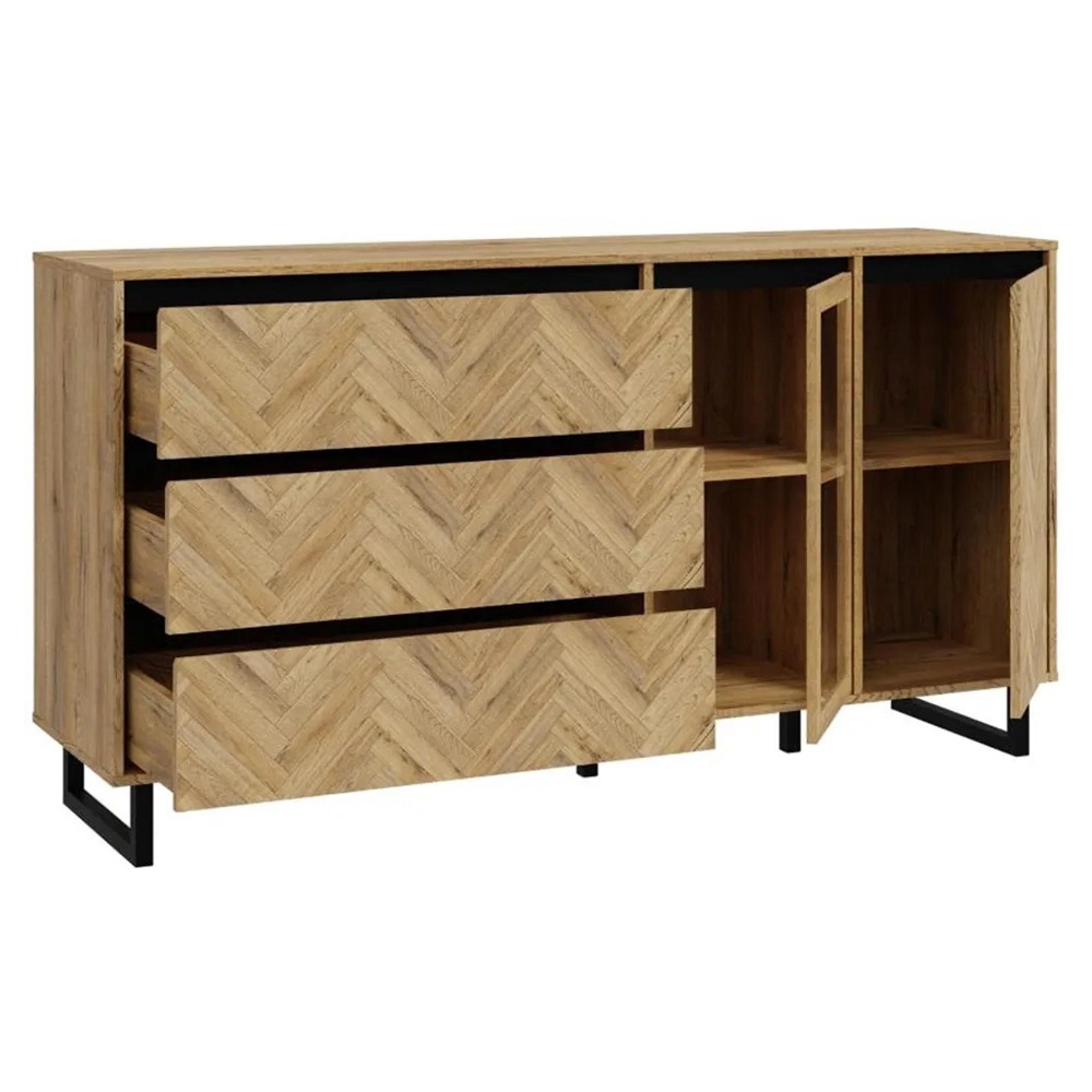 Chevron Sideboard - 2 Door - 3 Drawer - Medium - Oak