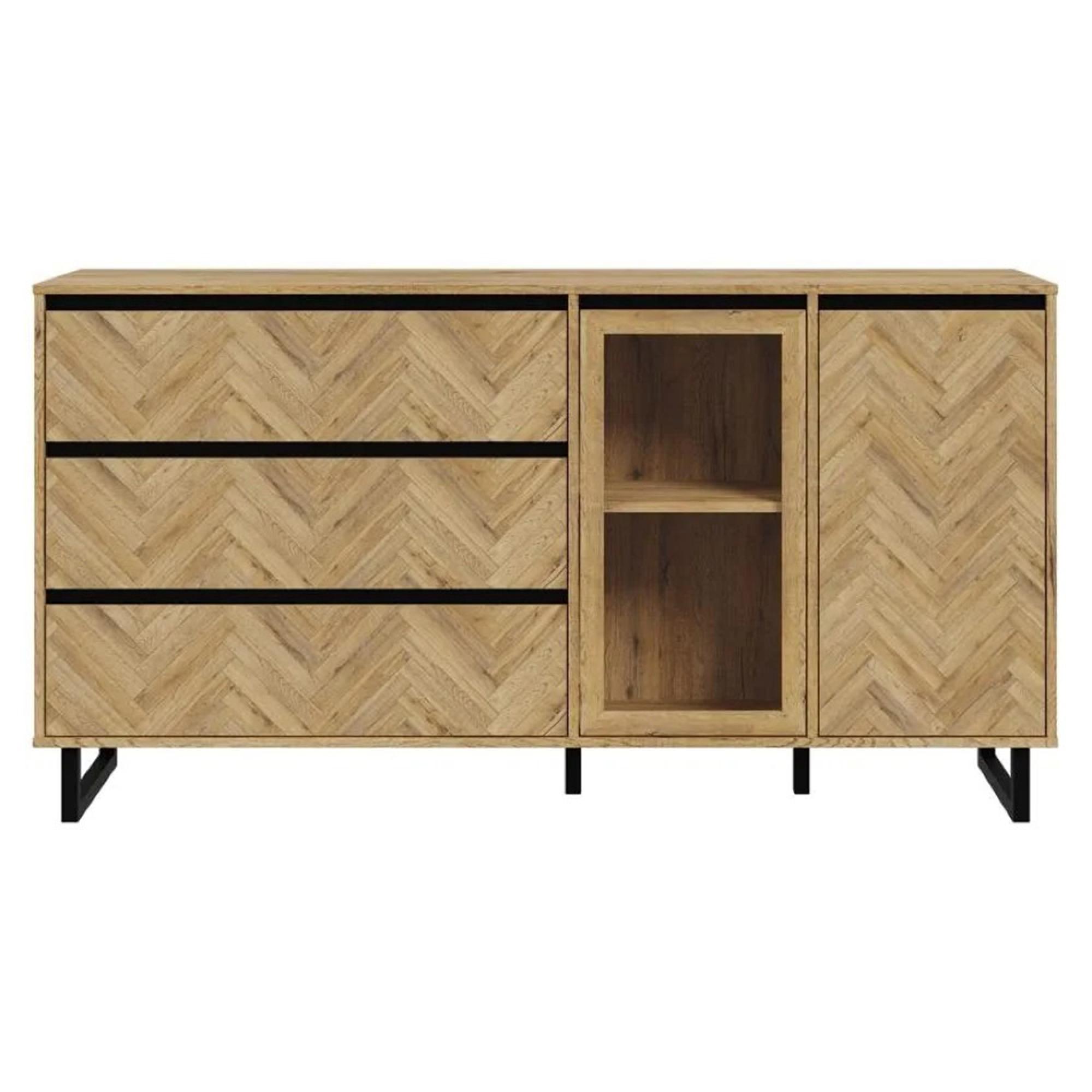 Chevron Sideboard - 2 Door - 3 Drawer - Medium - Oak