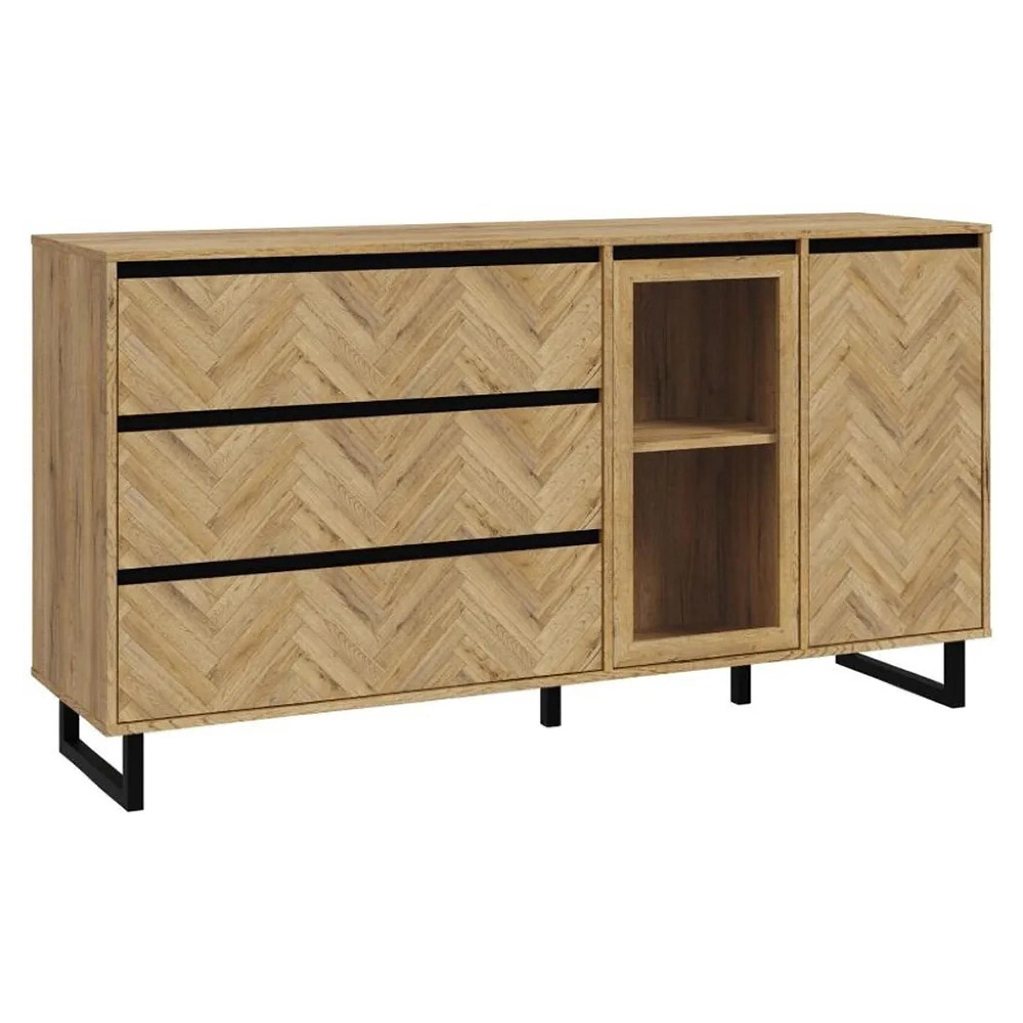 Chevron Sideboard - 2 Door - 3 Drawer - Medium - Oak
