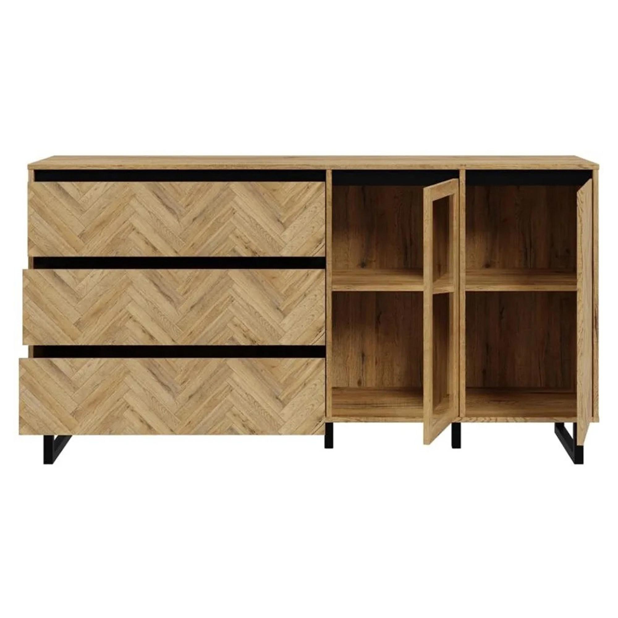 Chevron Sideboard - 2 Door - 3 Drawer - Medium - Oak