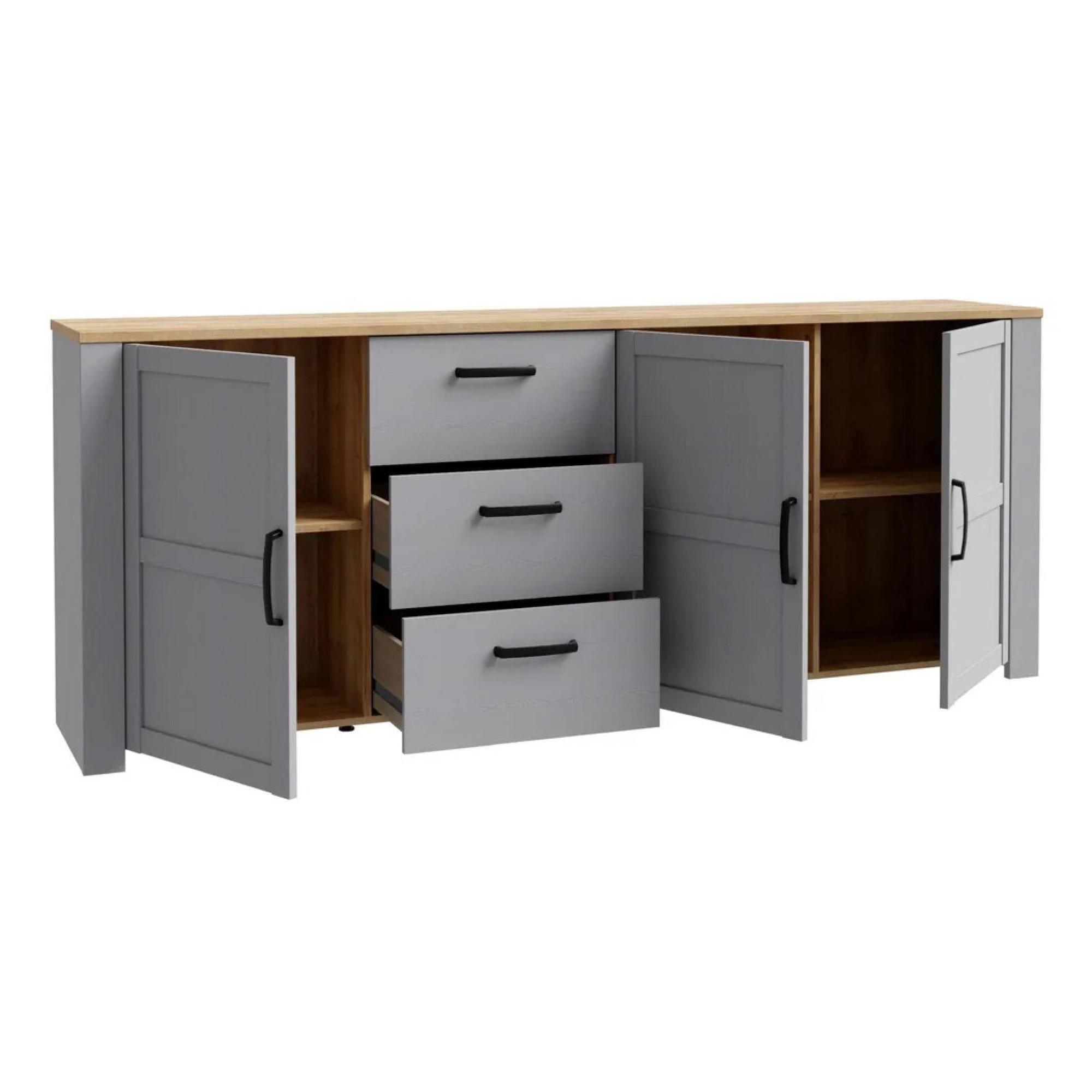 Bohol Sideboard - 3 Door - 3 Drawer - Extra Large - Grey
