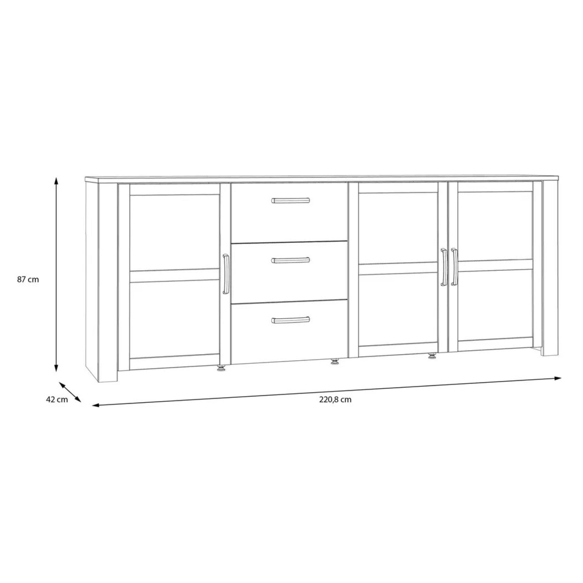 Bohol Sideboard - 3 Door - 3 Drawer - Extra Large - Grey