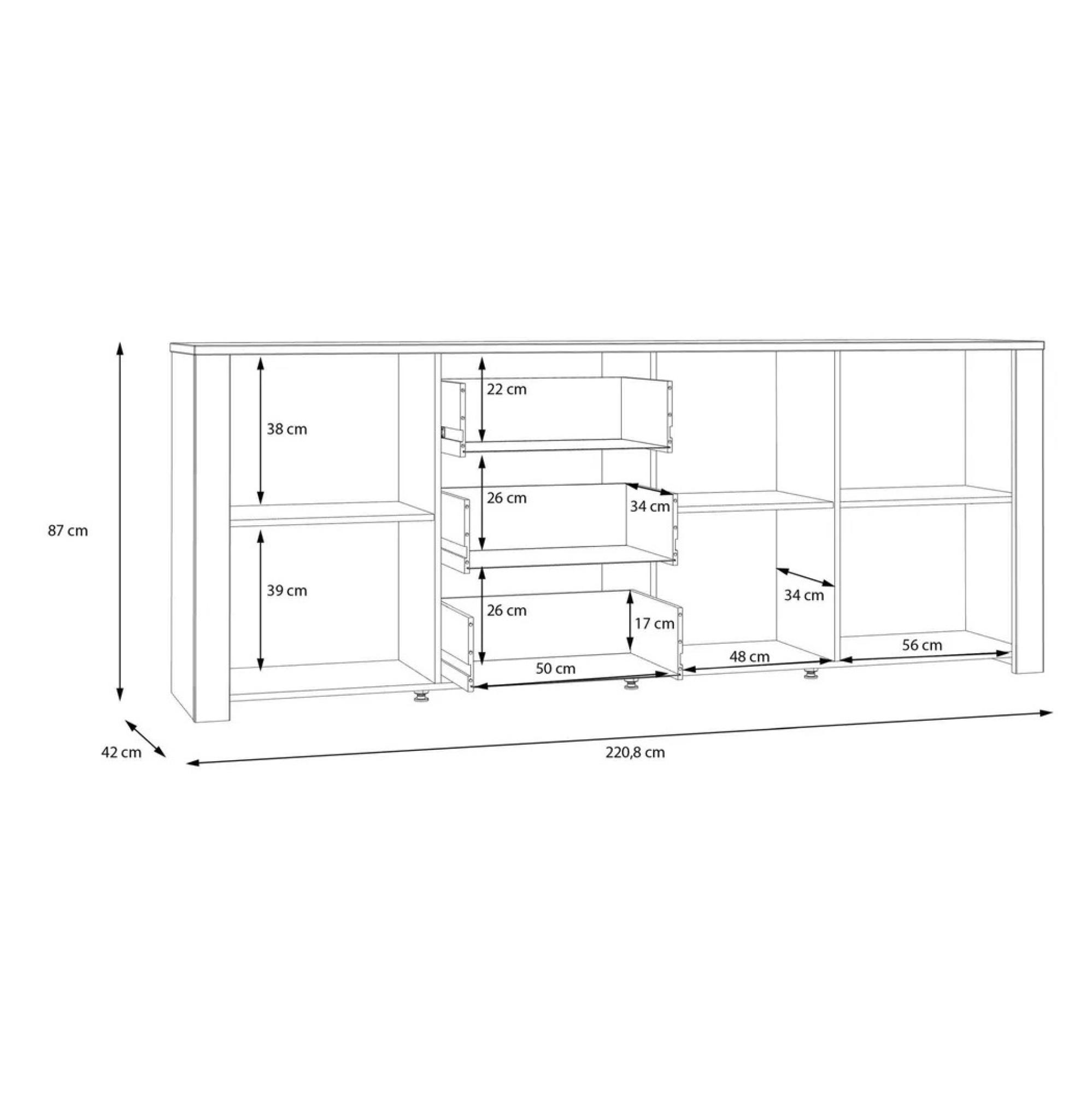 Bohol Sideboard - 3 Door - 3 Drawer - Extra Large - Grey