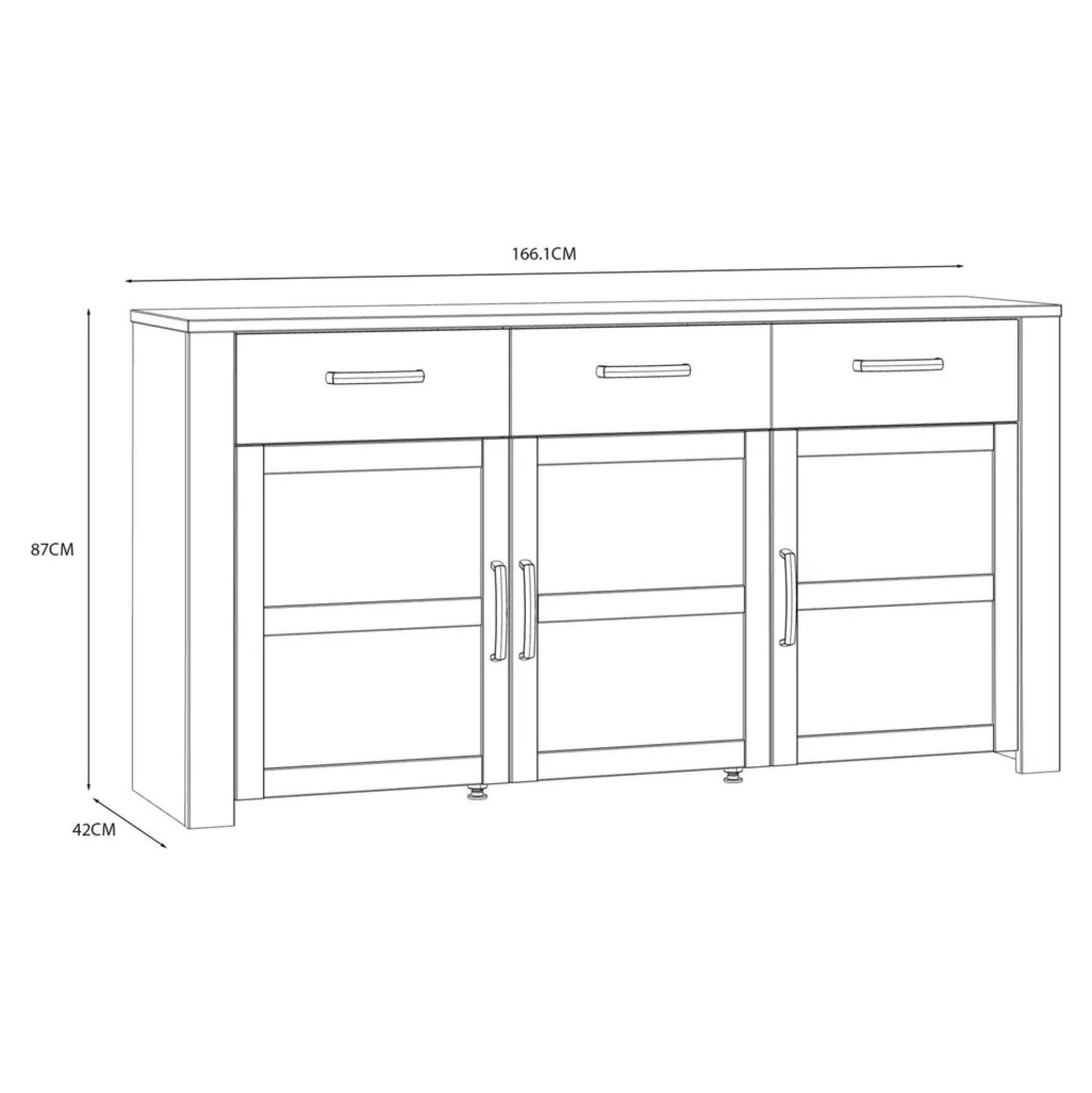 Bohol Sideboard - 3 Door - 3 Drawer - Large - Grey