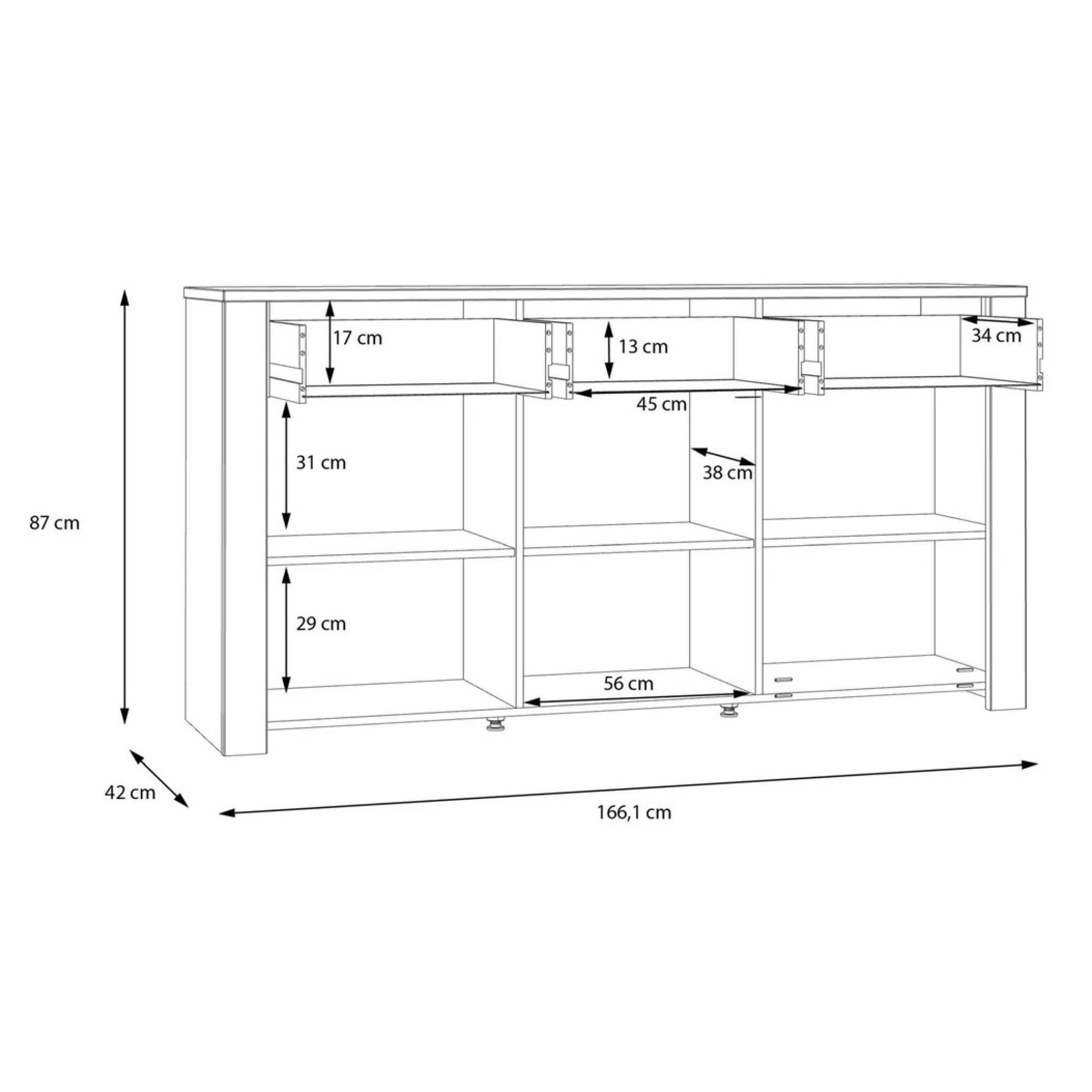 Bohol Sideboard - 3 Door - 3 Drawer - Large - Grey