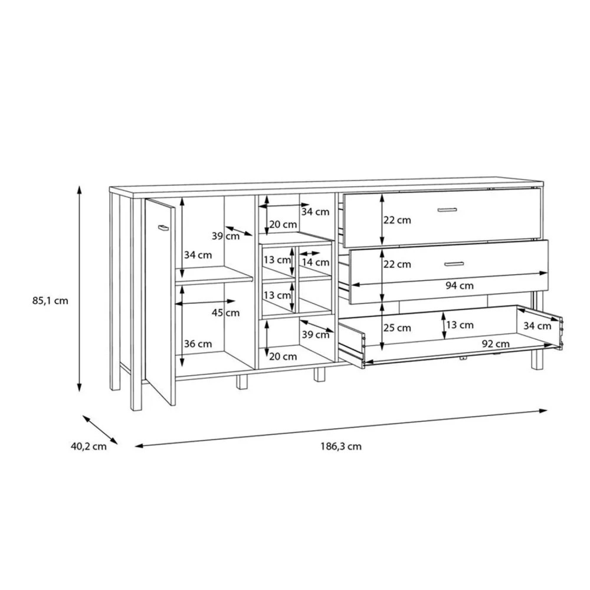 High Rock Sideboard - 1 Door - 3 Drawer - Extra Large - Oak
