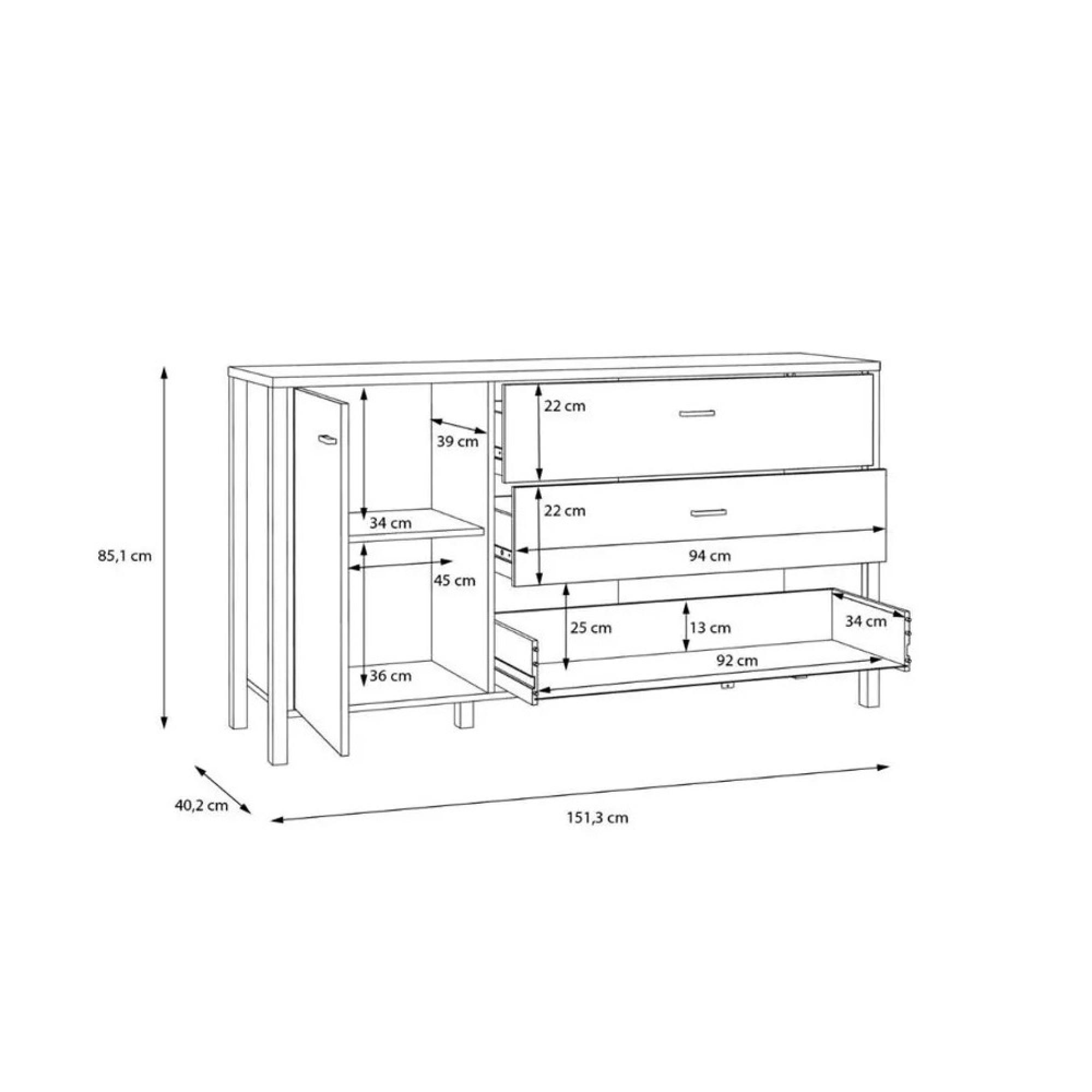 High Rock Sideboard - 1 Door - 3 Drawer - Medium - Oak